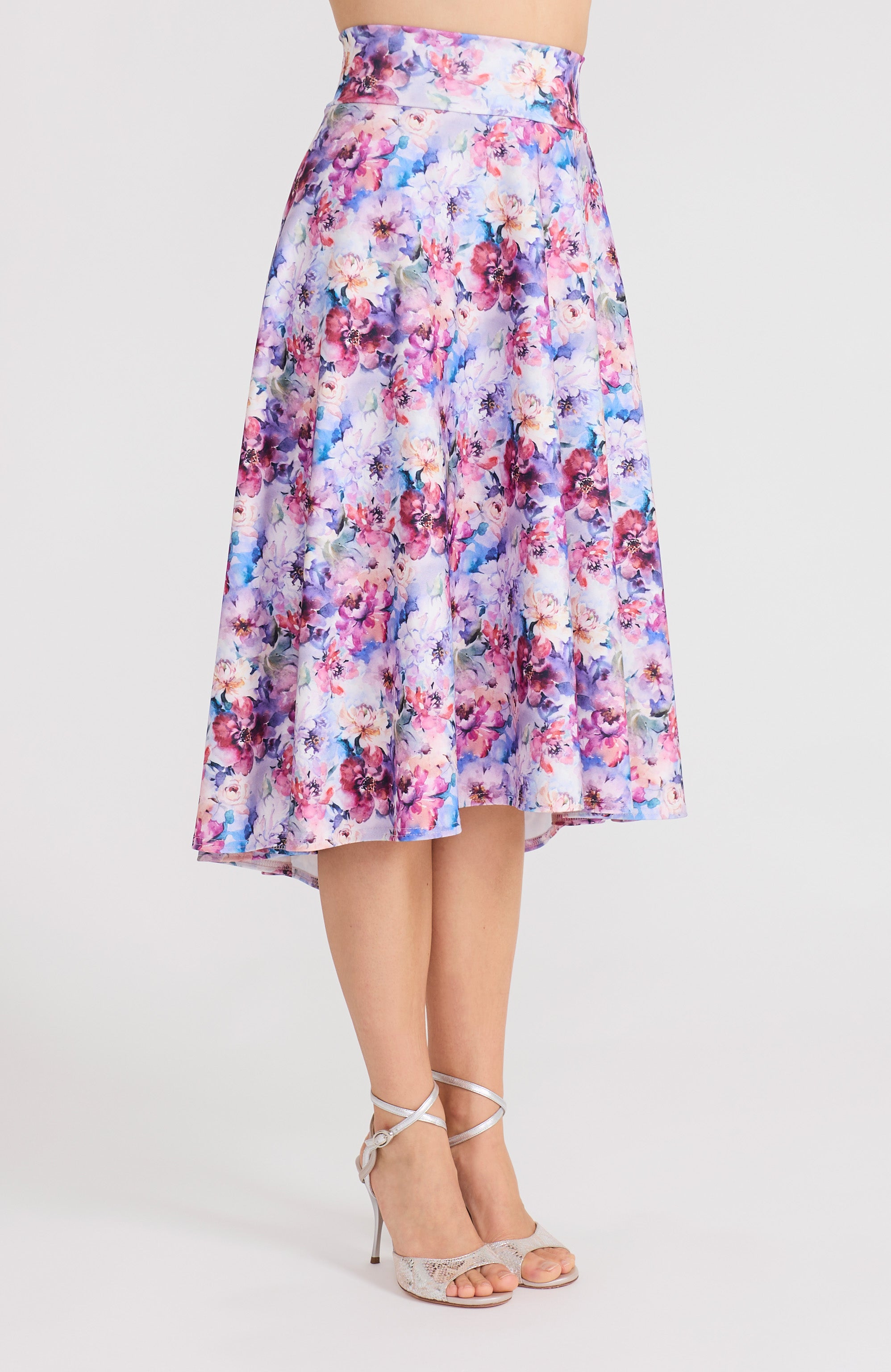 Pastell-Blüten A-Linien Tango-Rock mit fließendem High-Low-Saum – AUDREY