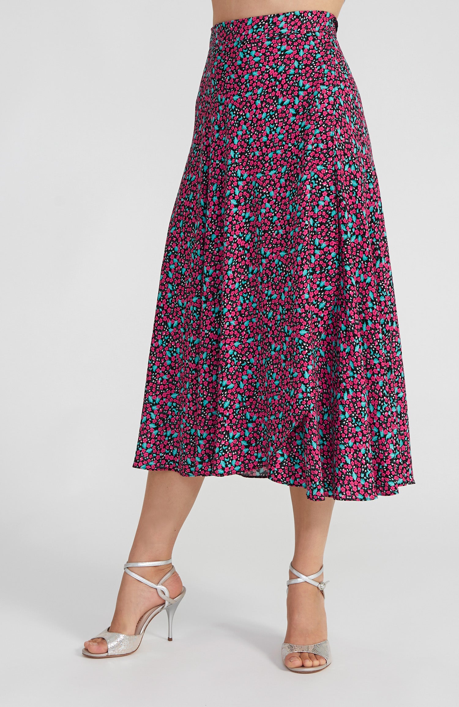 GINA Long Fuchsia Blossom Wrap Skirt in Viscose