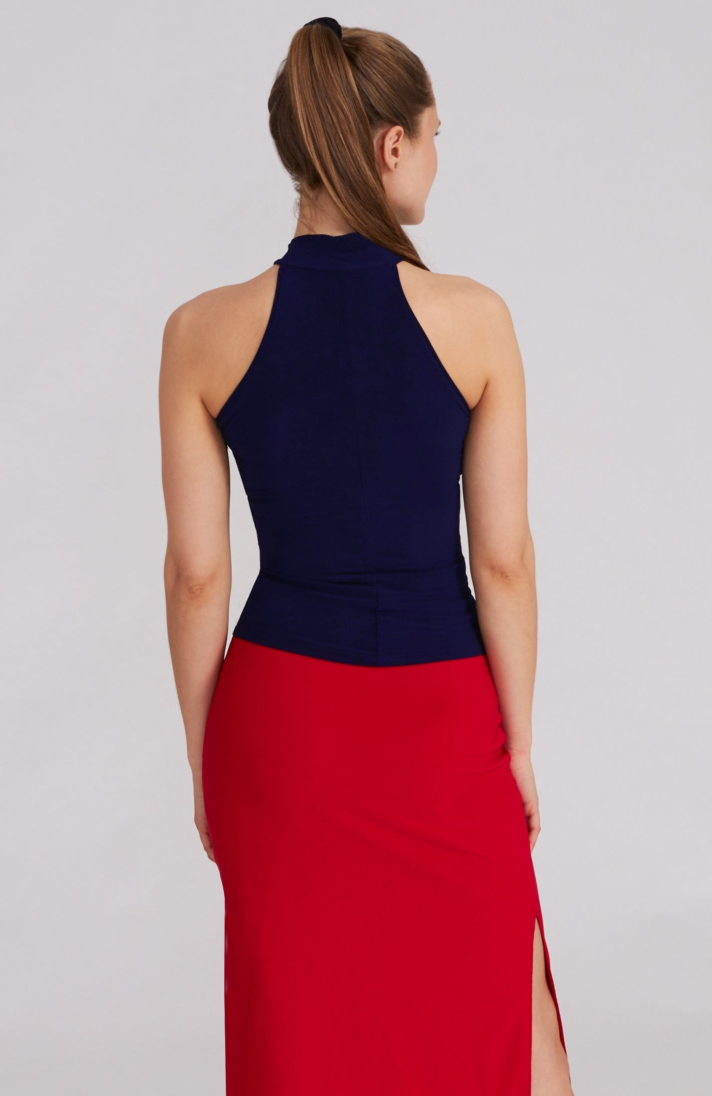 STELLA Fitted Neckholder Top in Navy Blue