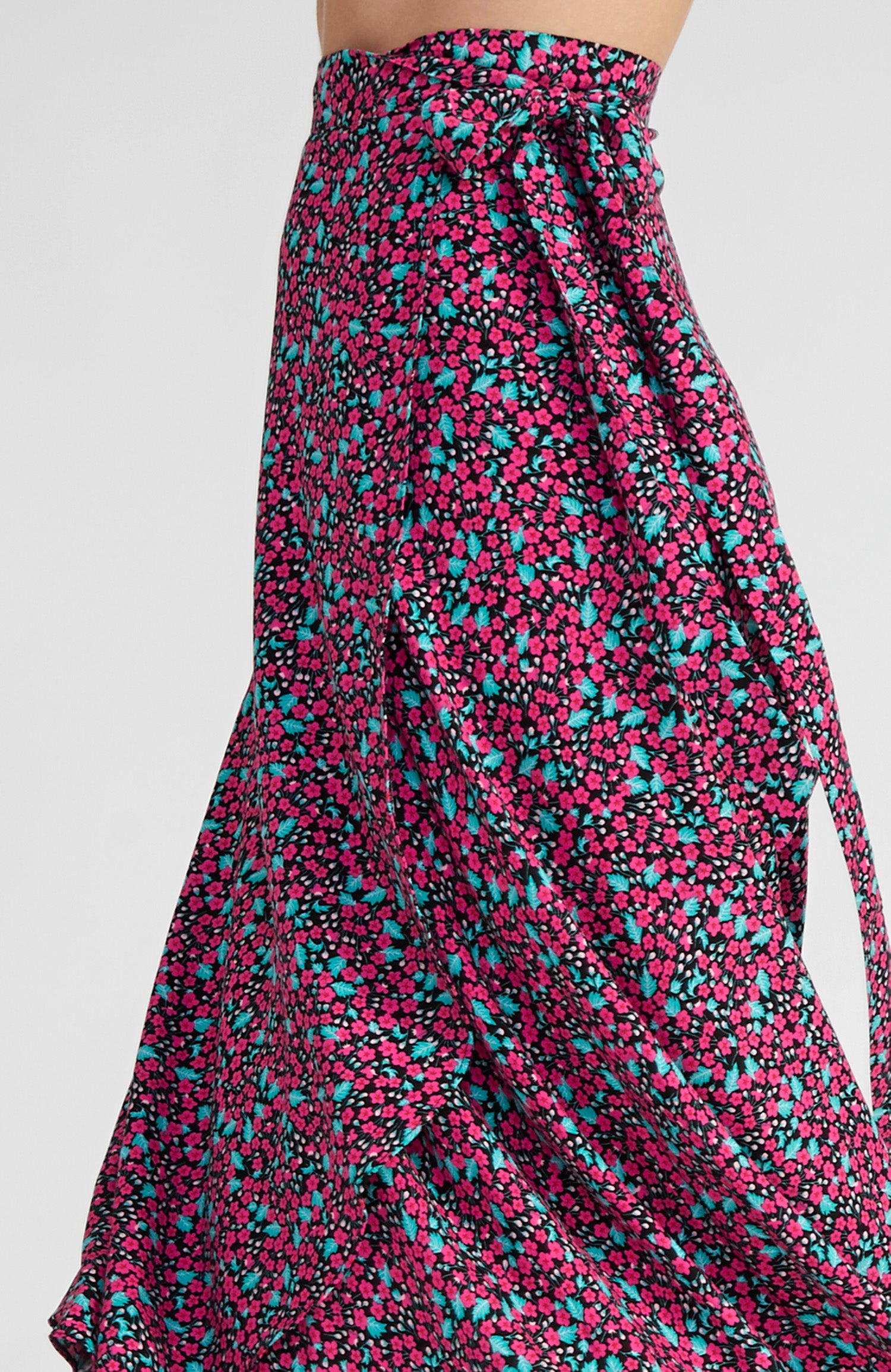 GINA Long Fuchsia Blossom Wrap Skirt in Viscose
