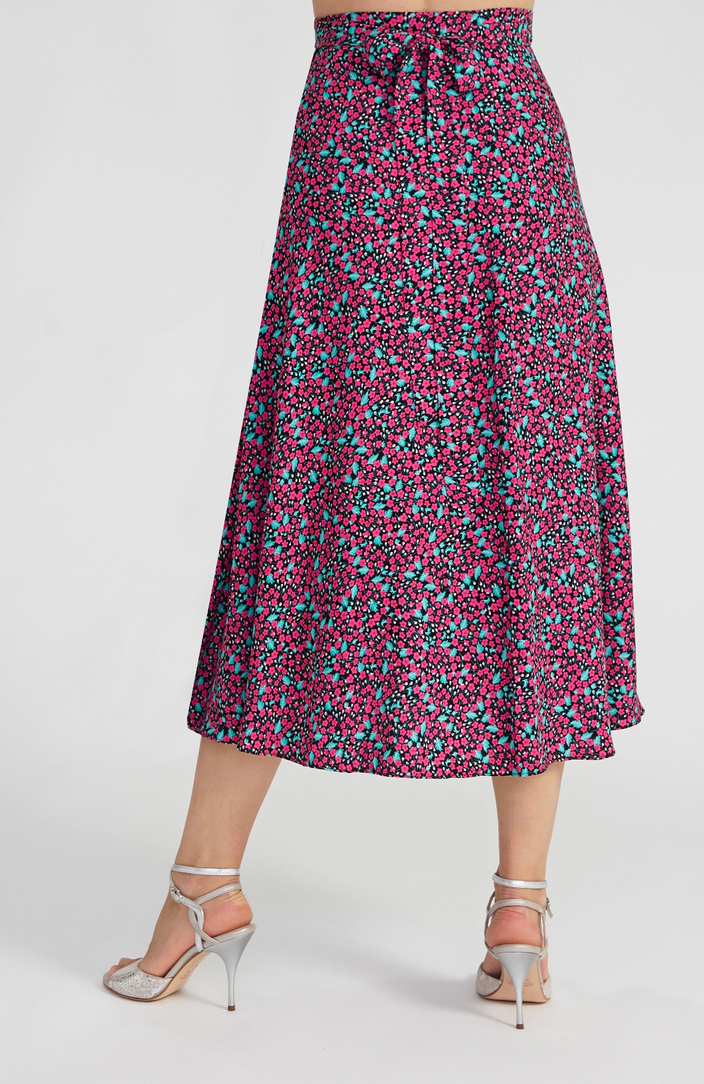 Long Wrap Skirt in Fuchsia Blossoms - GINA