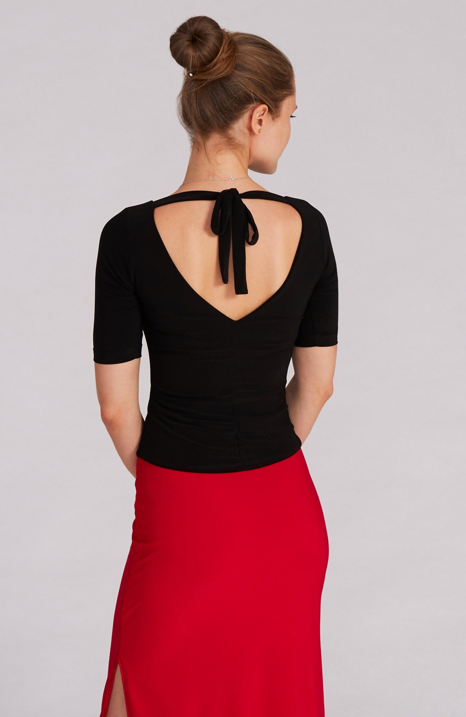 ANGEL Black Top with Sleeves & Bow Detail