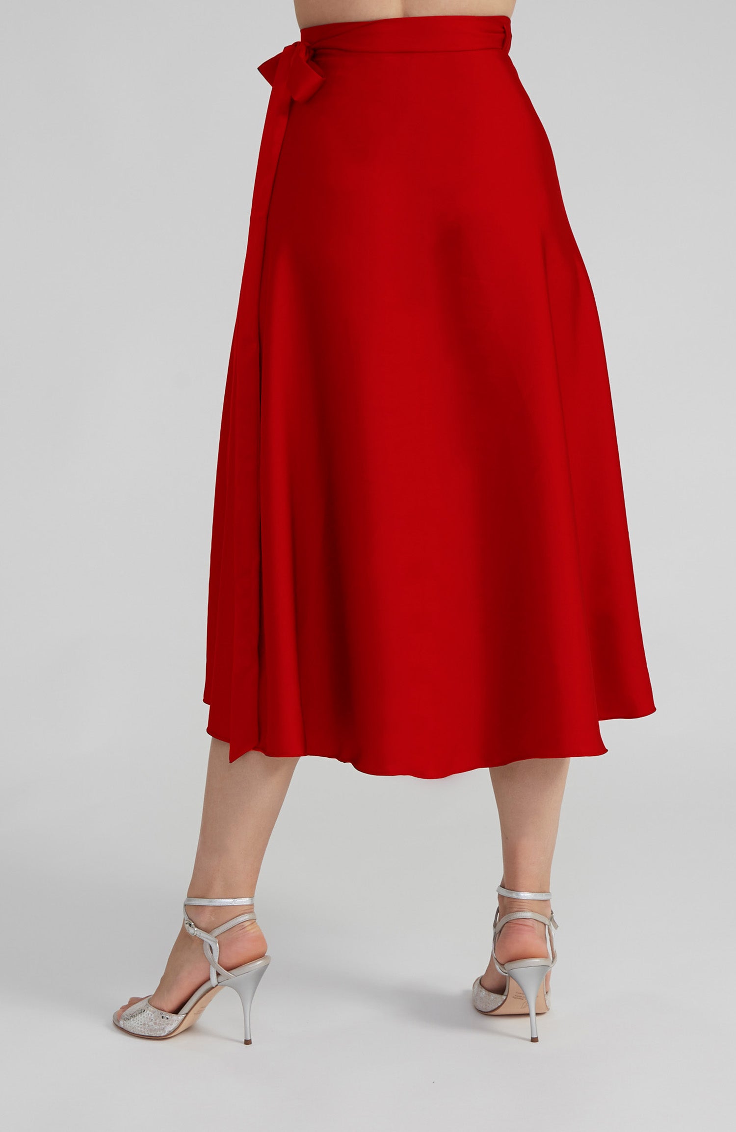 GINA Long Wrap Skirt in Classic Red Satin