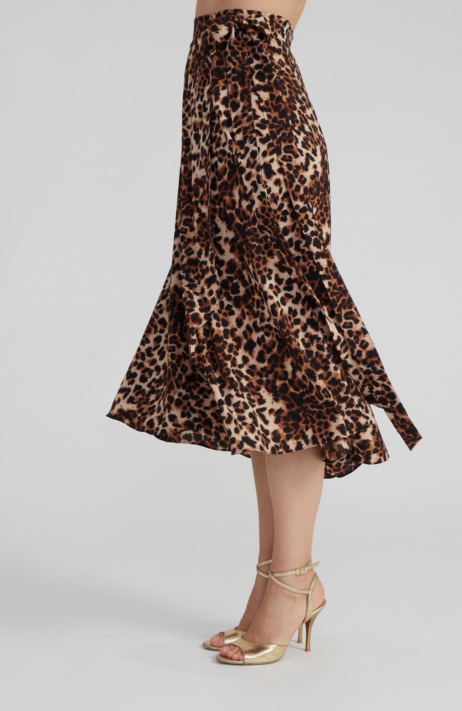 GINA Long Wrap Skirt in Leopard Print