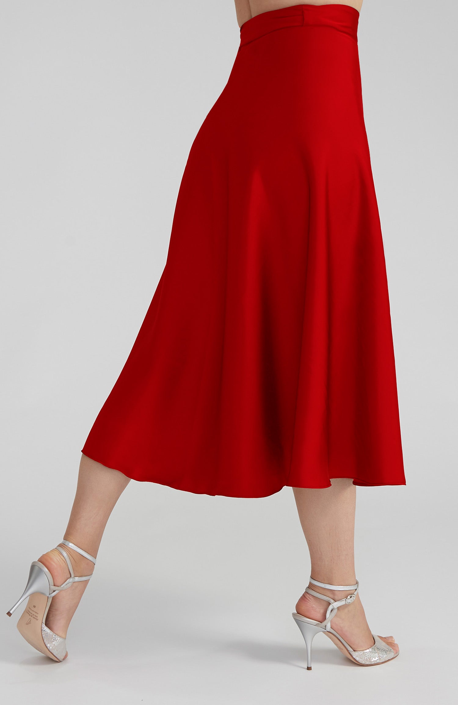 GINA Long Wrap Skirt in Classic Red Satin