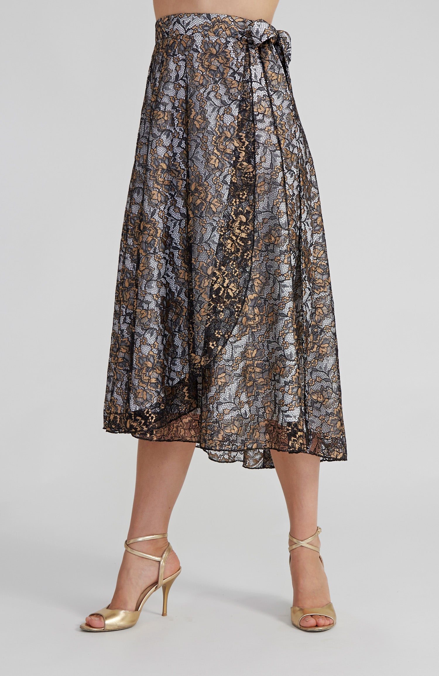 GINA Langer goldener Spitzen-Wickelrock