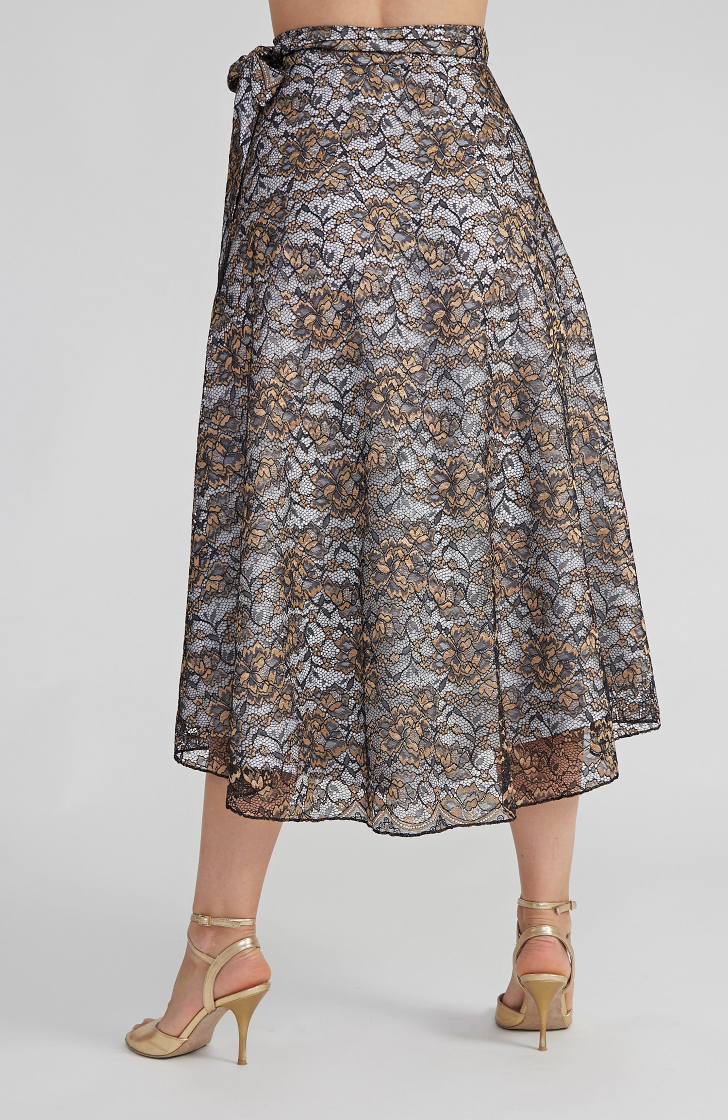 GINA Langer goldener Spitzen-Wickelrock