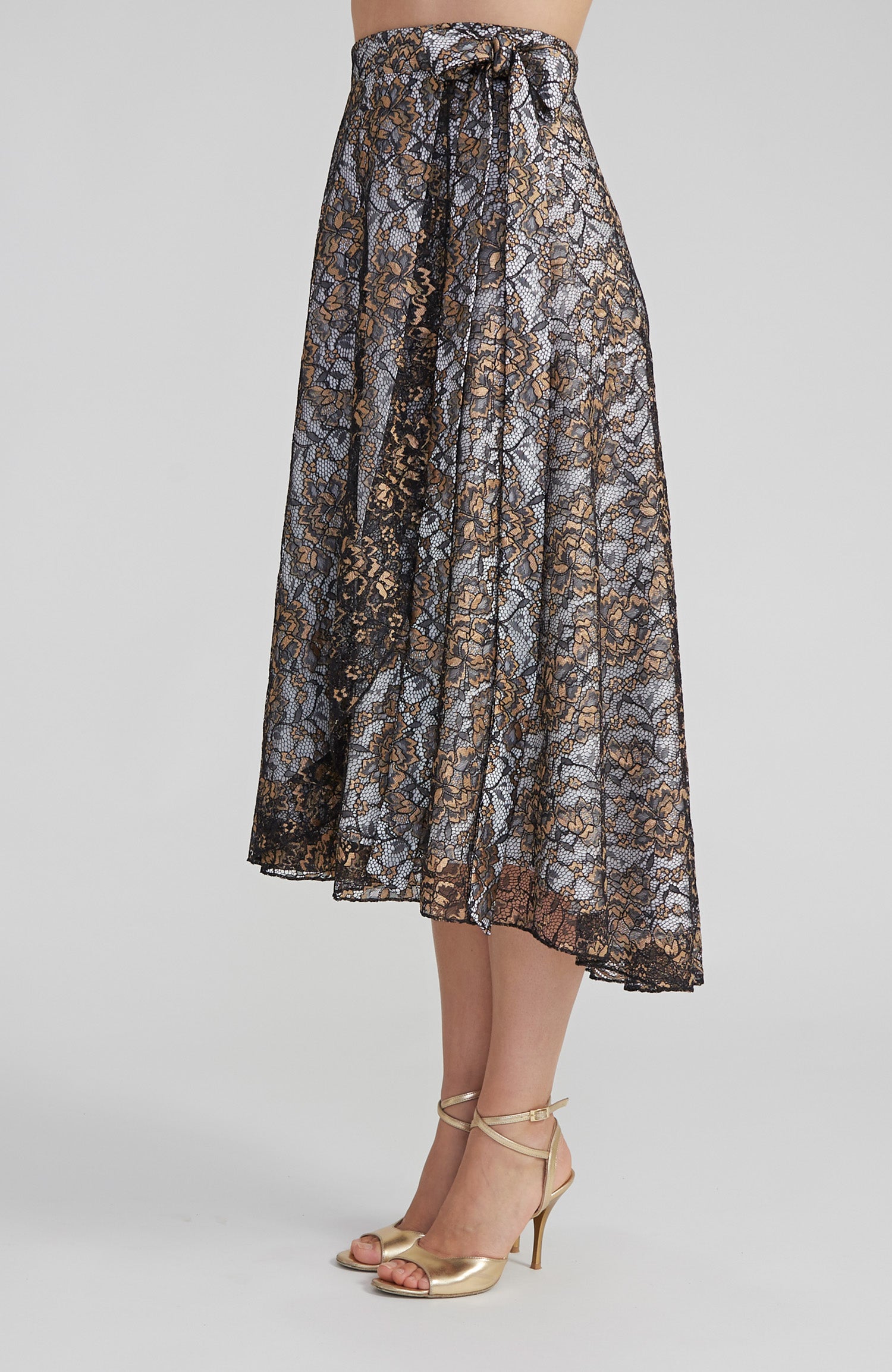 GINA Langer goldener Spitzen-Wickelrock