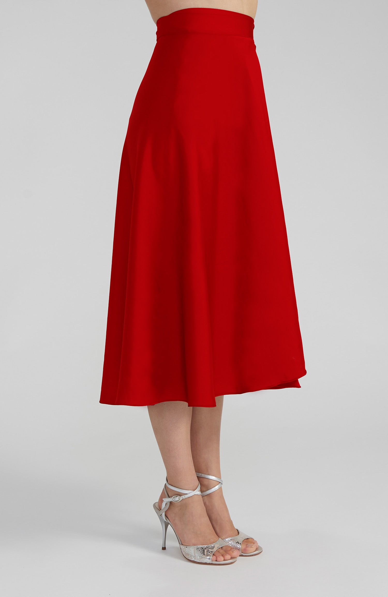 GINA Long Wrap Skirt in Classic Red Satin