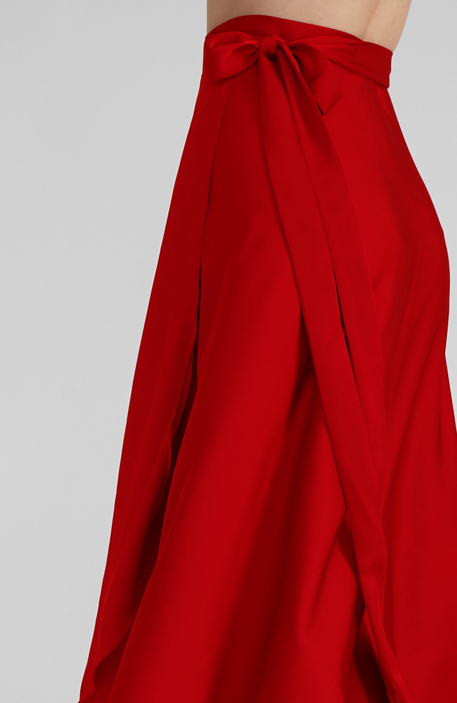 GINA Long Wrap Skirt in Classic Red Satin