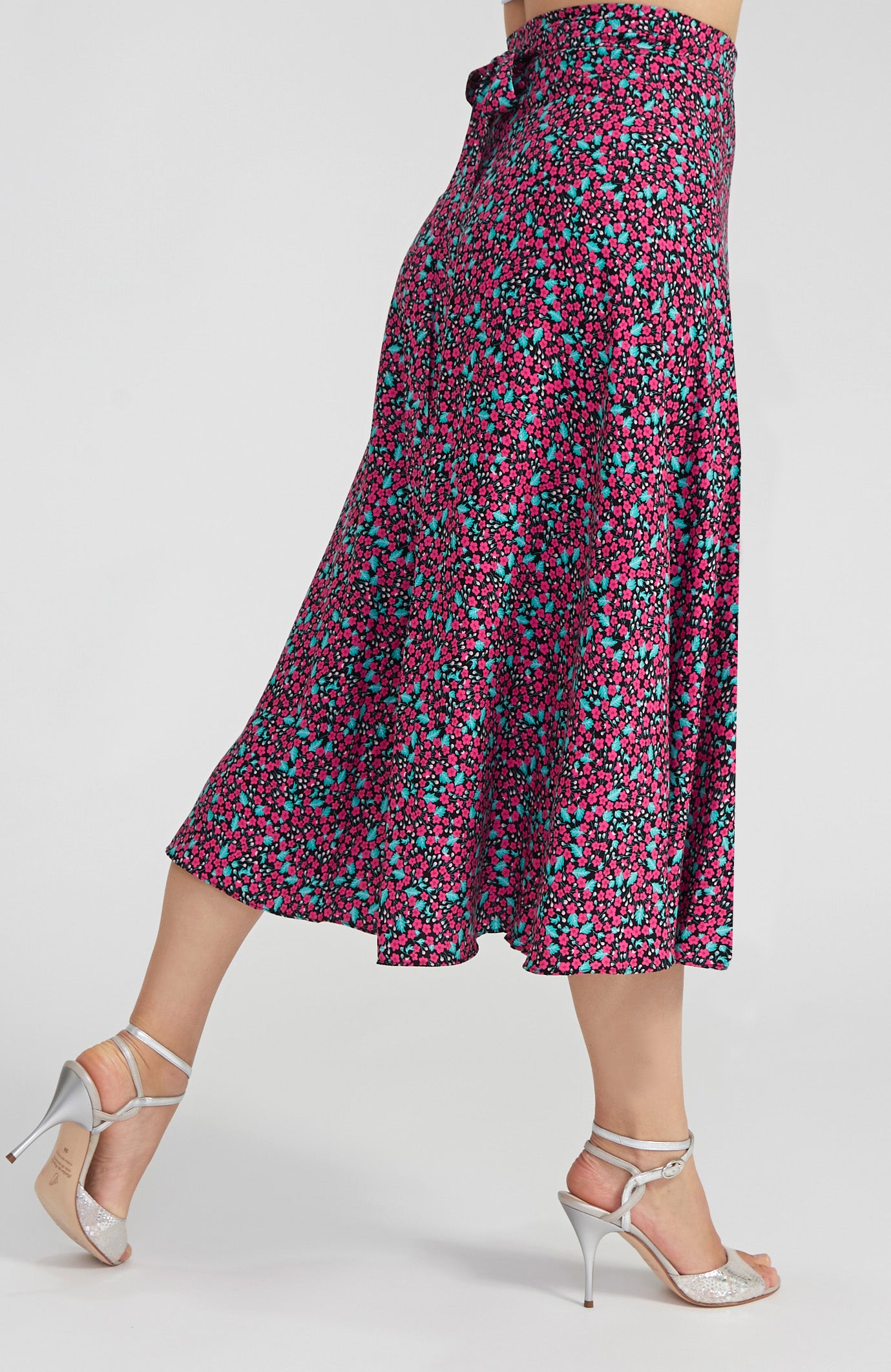 Long Wrap Skirt in Fuchsia Blossoms - GINA