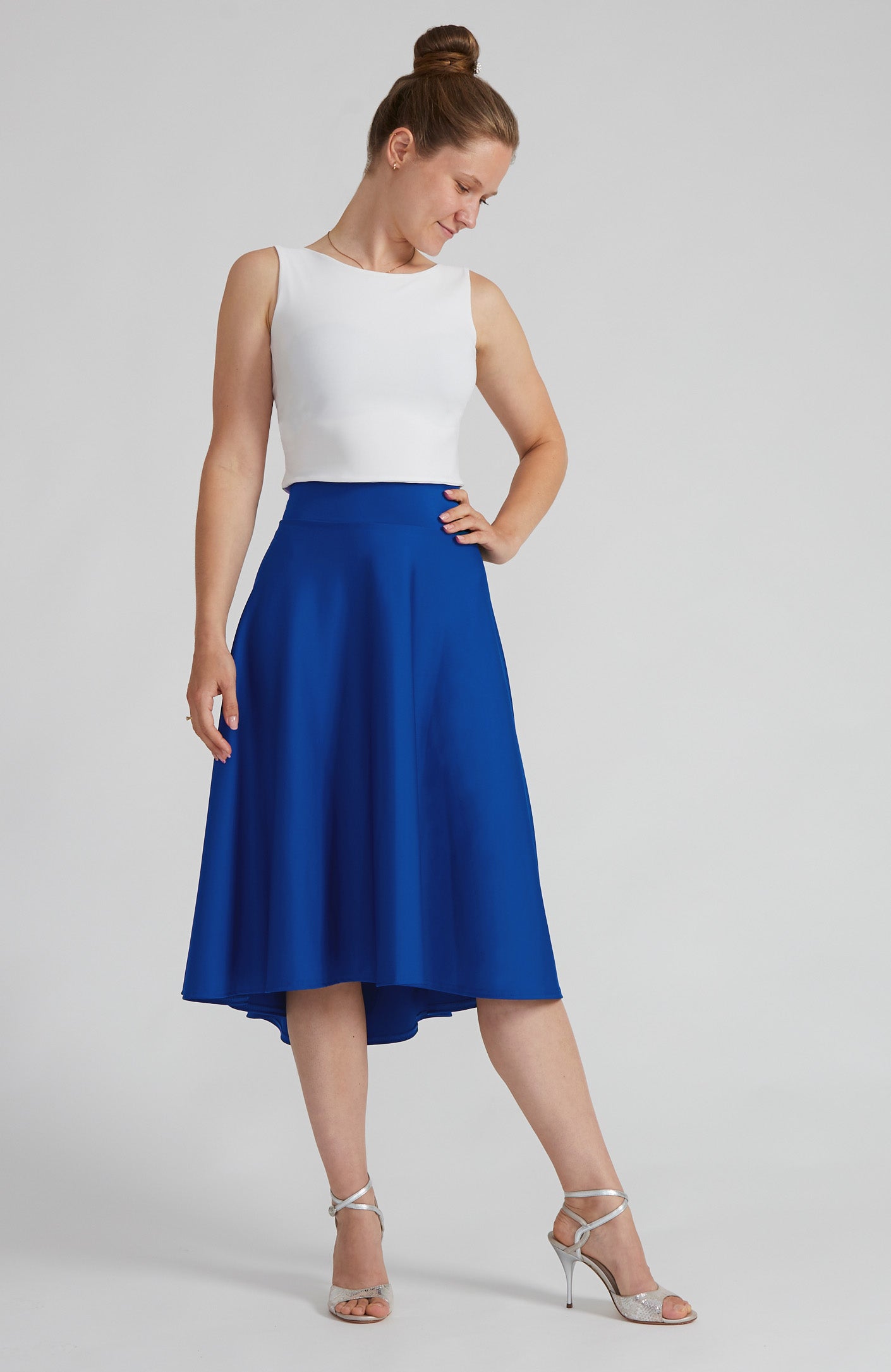 AUDREY Royal Blue A-Line Tango Skirt with Flowing High-Low Hem