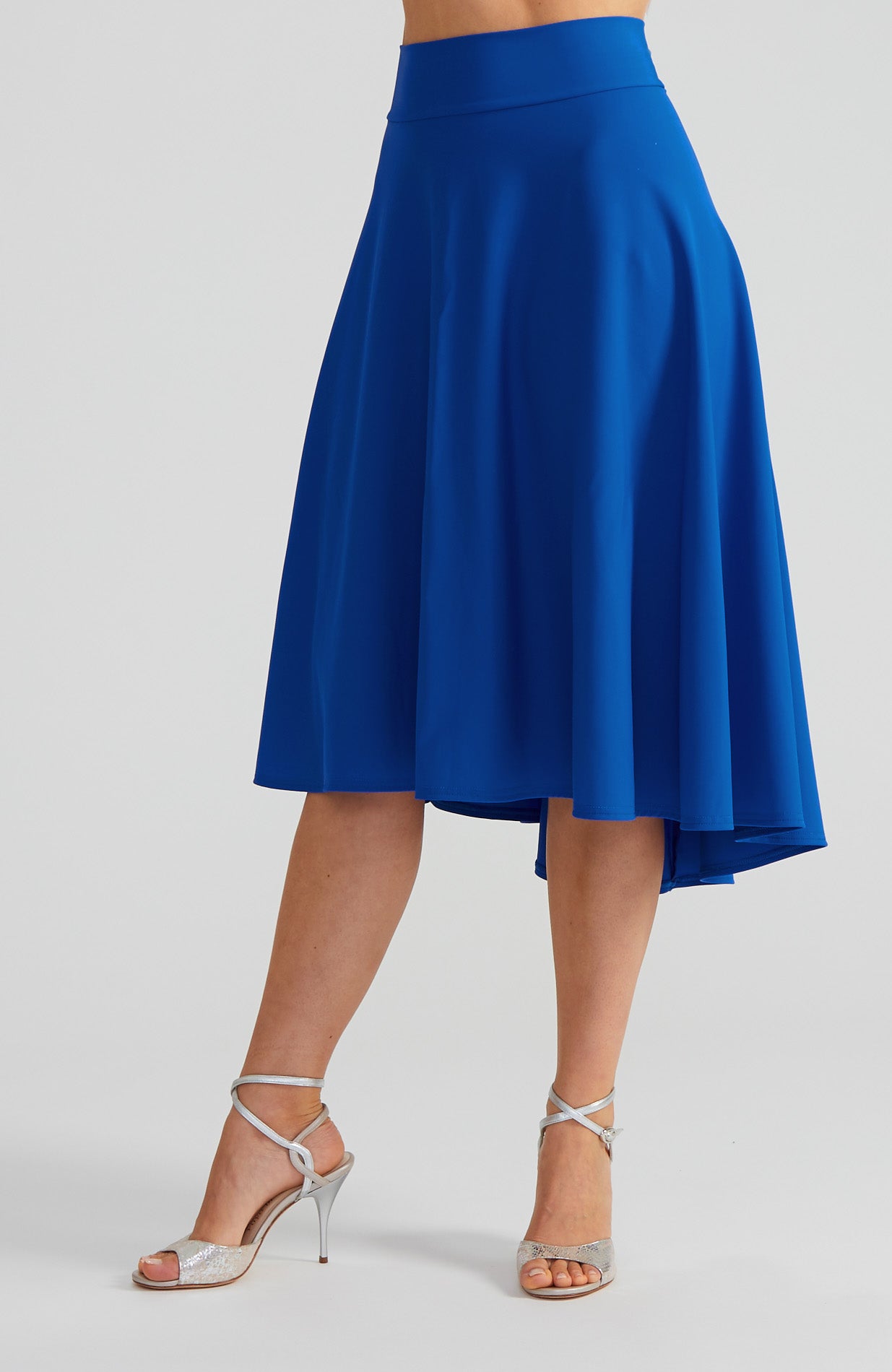 Jupe tango trapèze bleu cobalt AUDREY avec ourlet fluide asymétrique