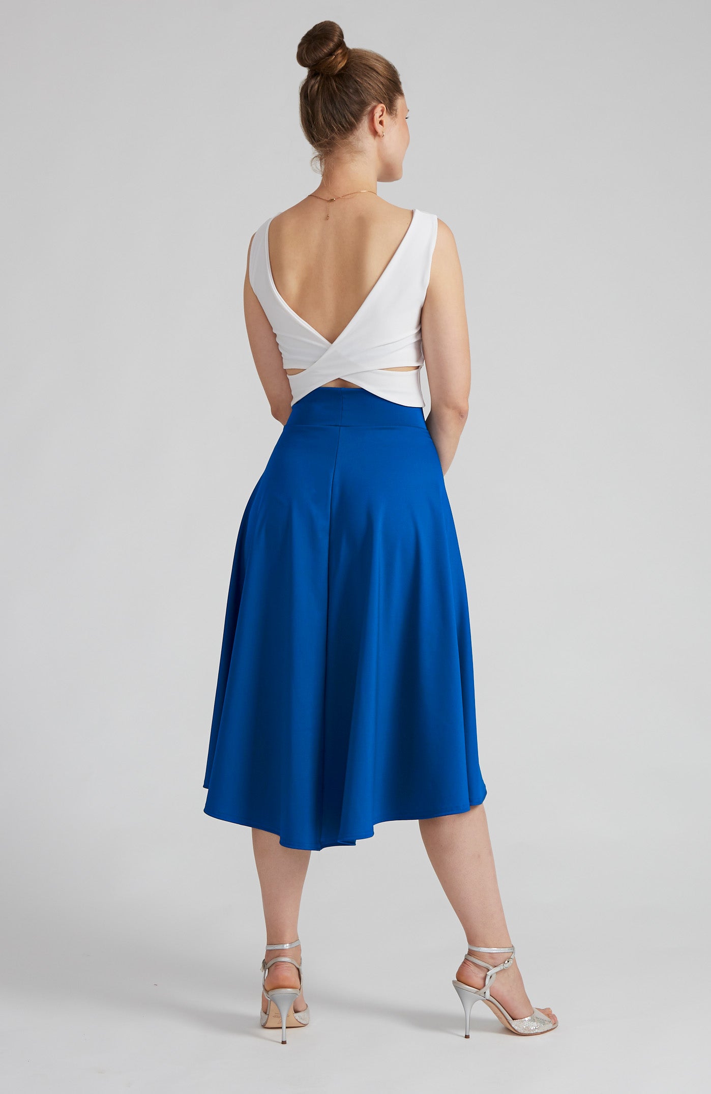 Jupe tango trapèze bleu cobalt AUDREY avec ourlet fluide asymétrique