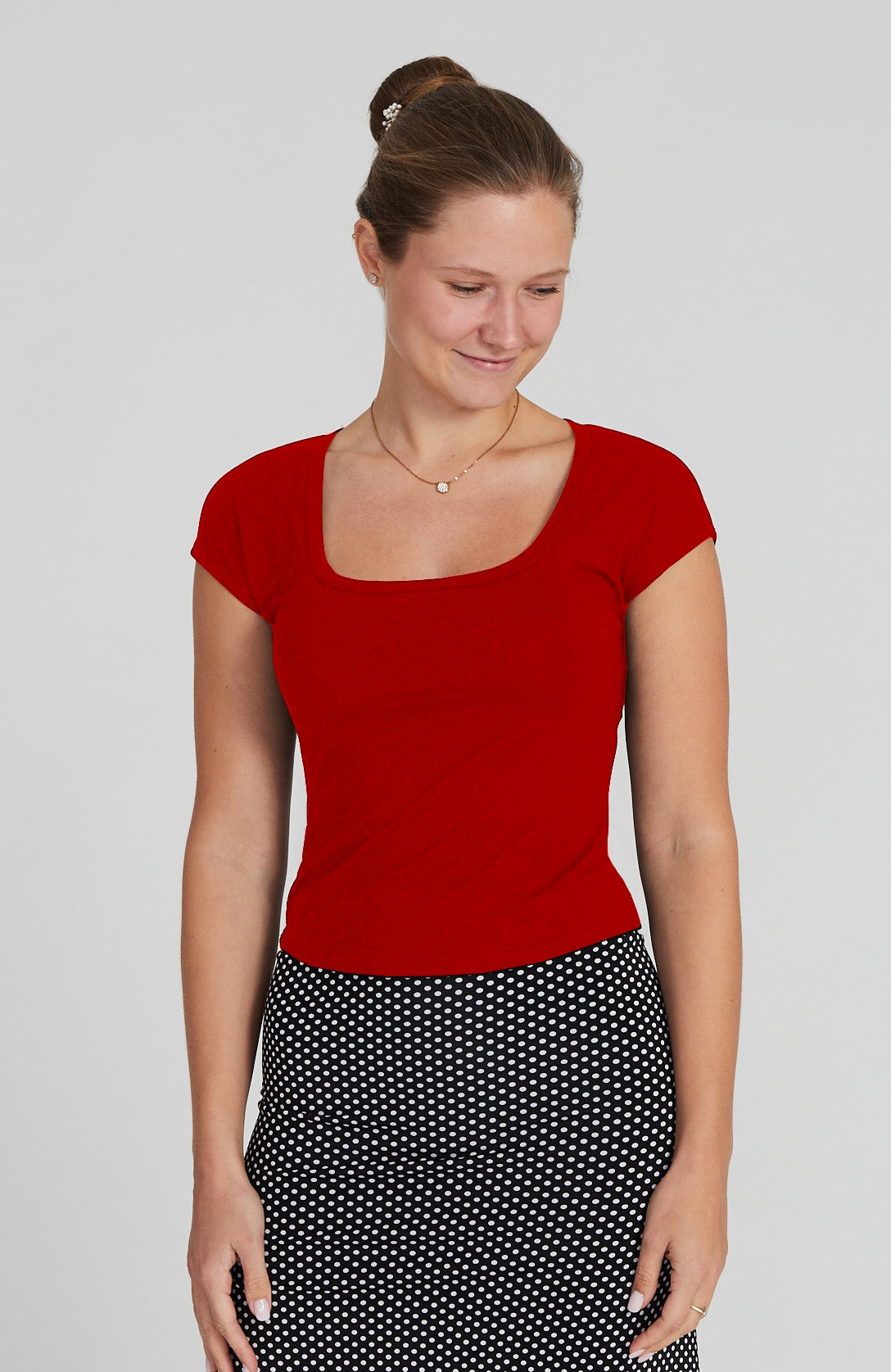 PAULA Rotes Bambus-Jersey-Top mit Ärmeln