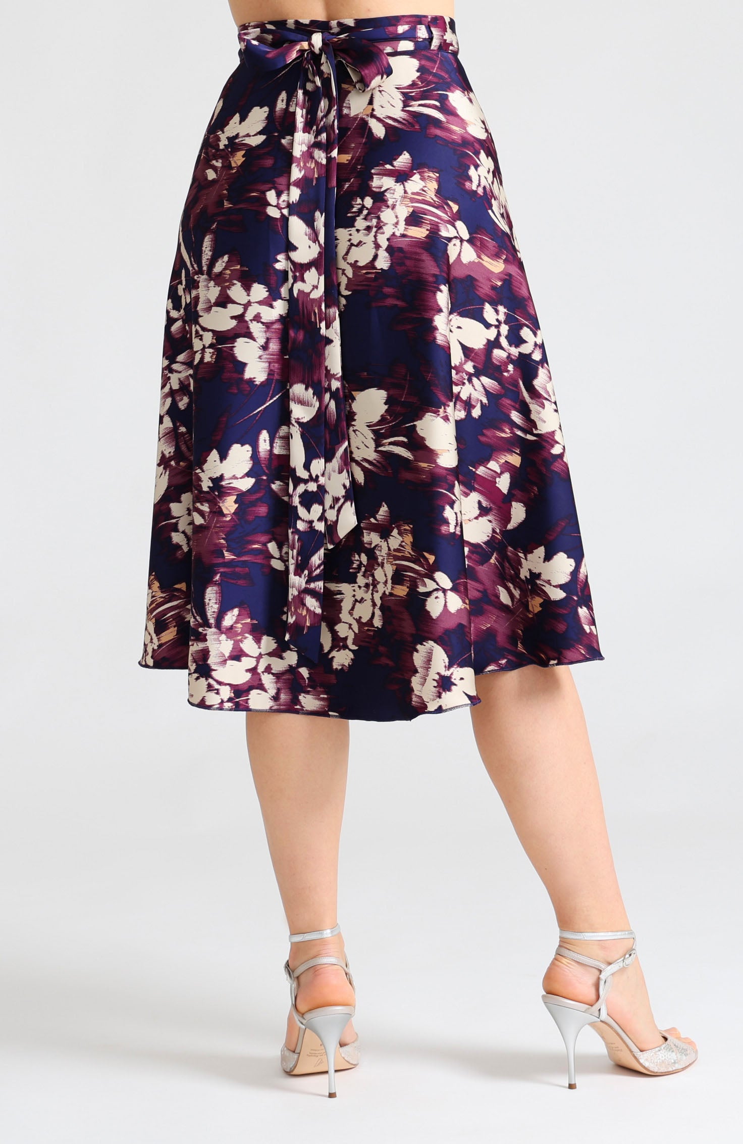 Blue abstract print wrap tango skirt Coco with A-line silhouette.