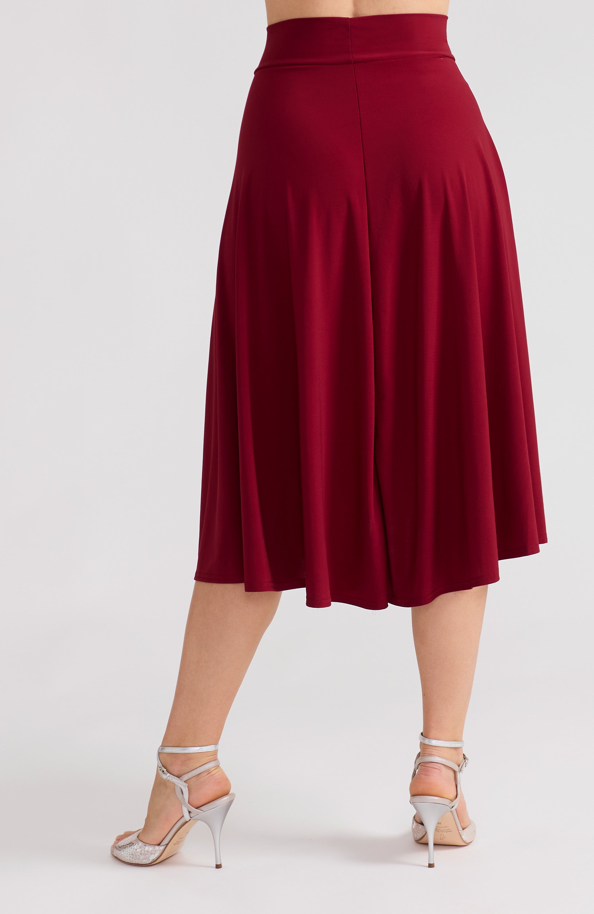 Bordeaux red A-line tango skirt AUDREY with a flowing high-low hem in a solid deep red.