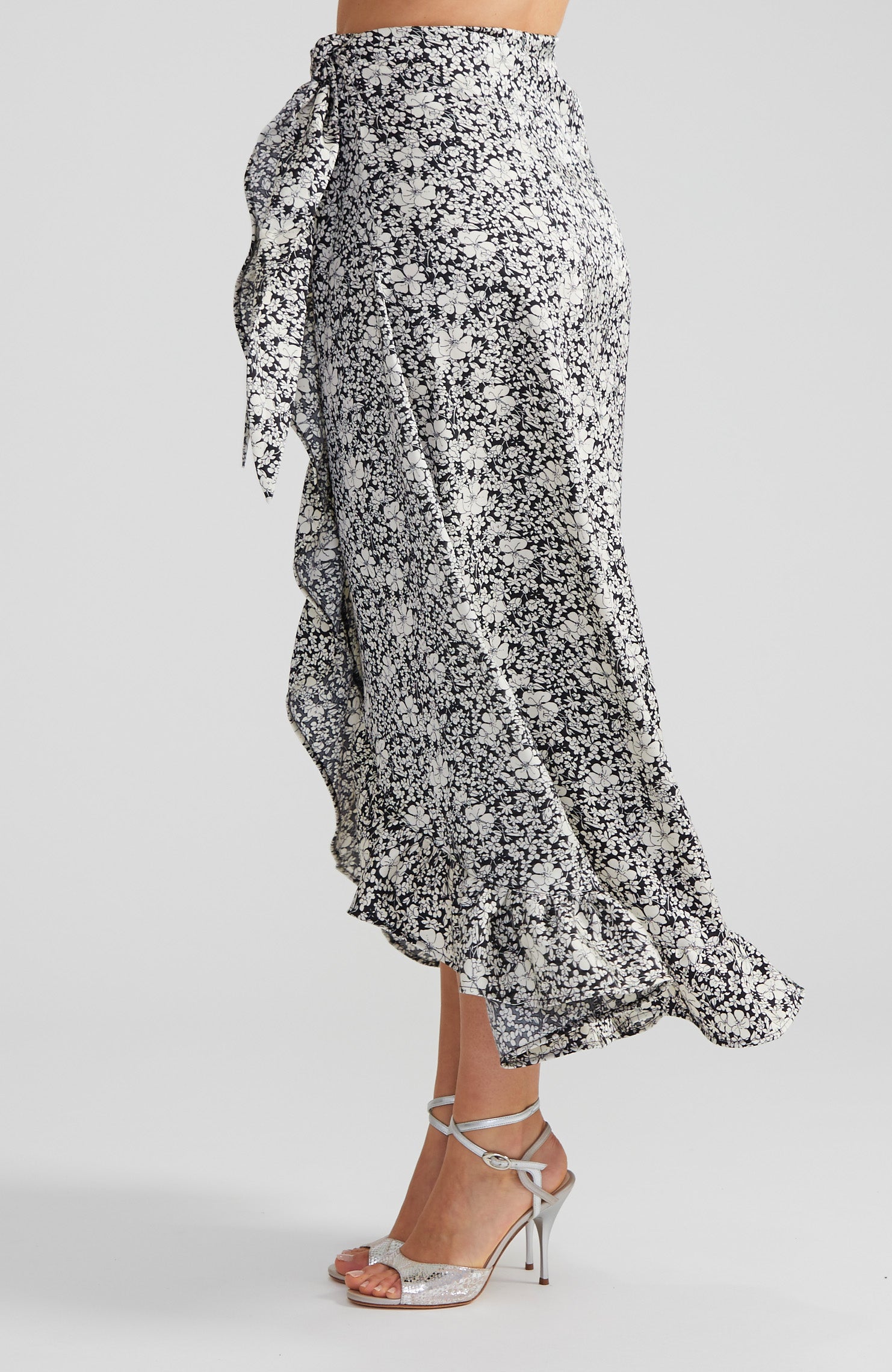 DINA Inked Bloom Floral Wrap Skirt with Ruffle Hem