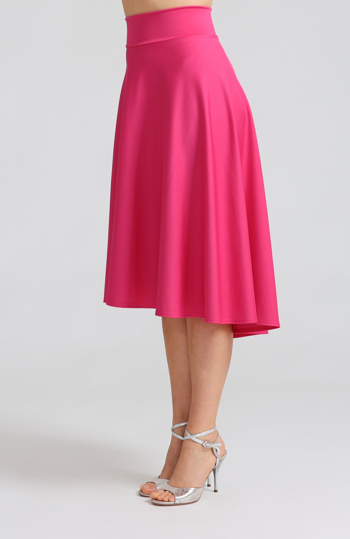 Vibrant fuchsia A-line tango skirt Audrey with elegant high-low silhouette.