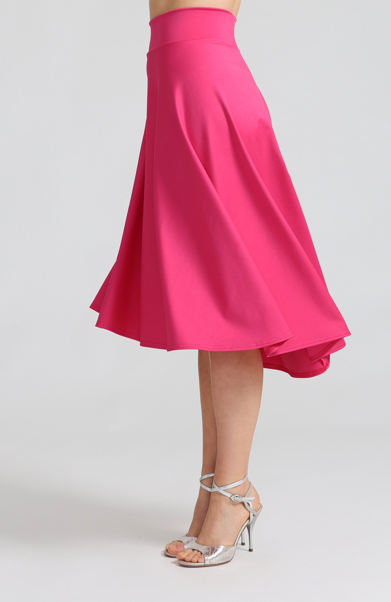 Vibrant fuchsia A-line tango skirt Audrey with elegant high-low silhouette.