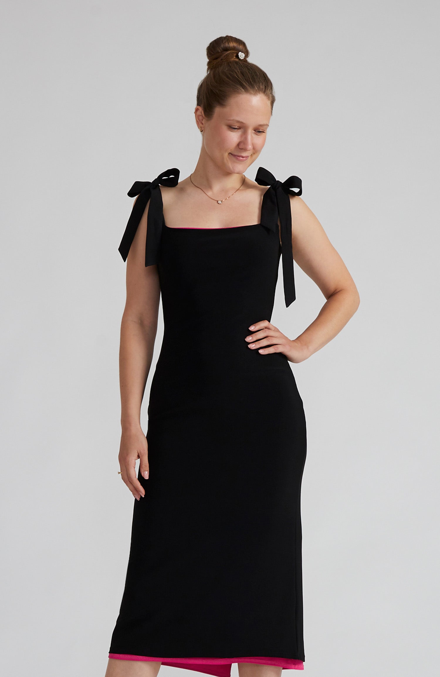 MAUDE Reversible Tango Dress with Bows - Black & Fuchsia