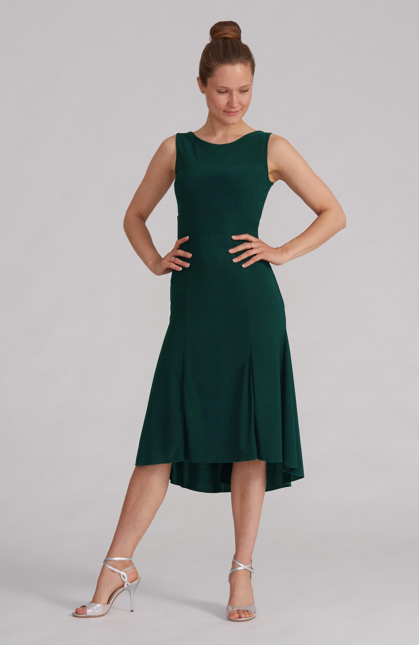 Green Argentine Tango Dress with High-Low Hem