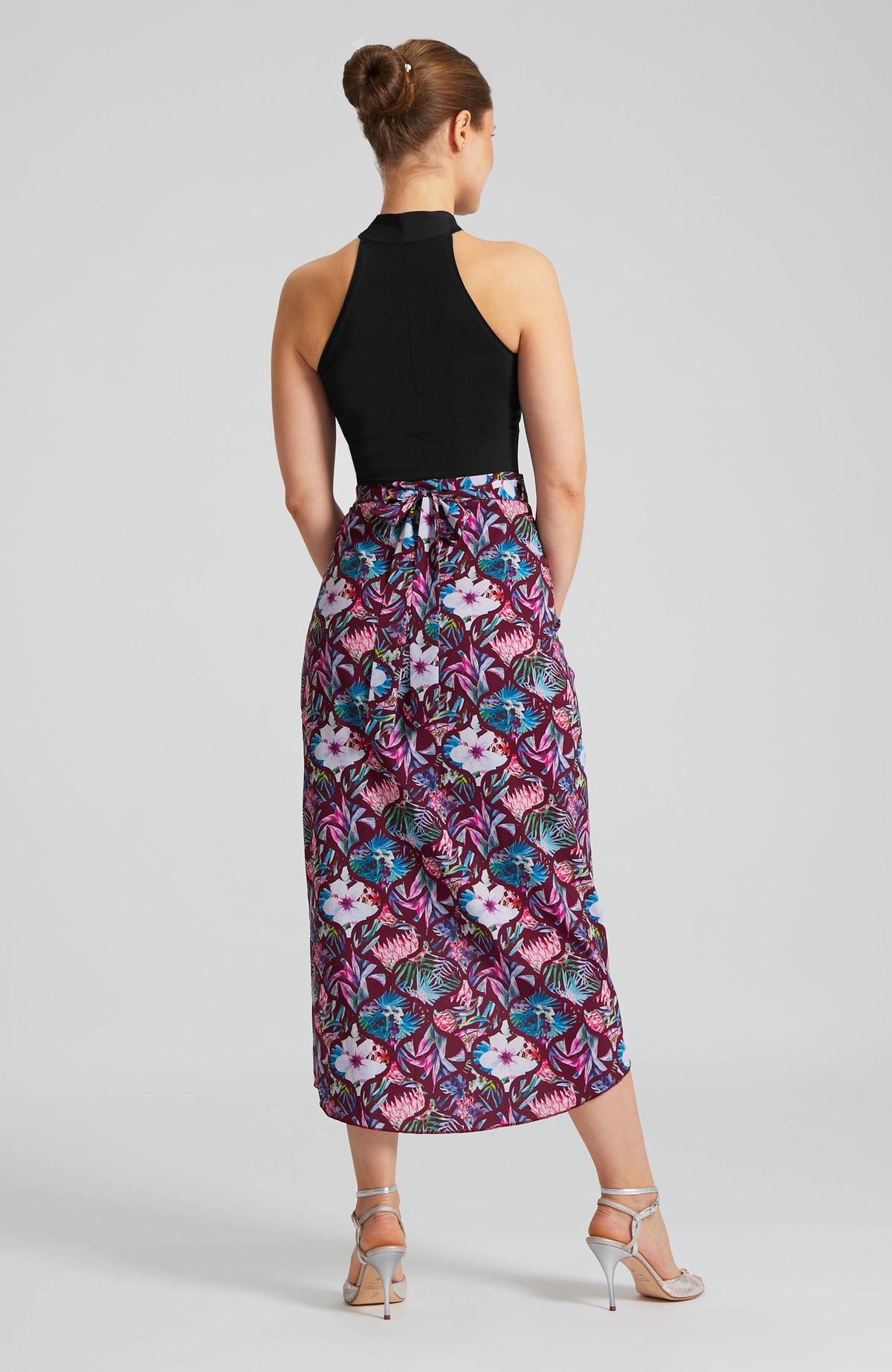 Tango Wrap Skirt with Draped Detail in Bordeaux Protea Print – JULIET