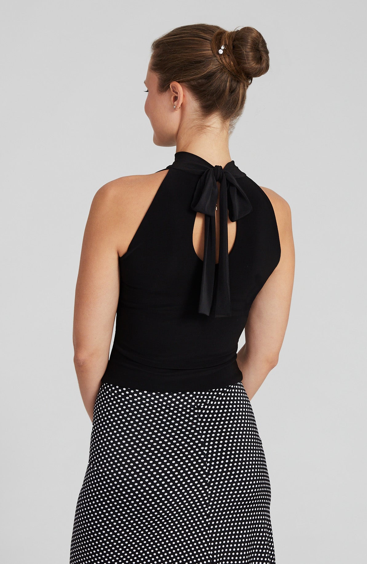 LYNN Black Halter Neck Top with Bow