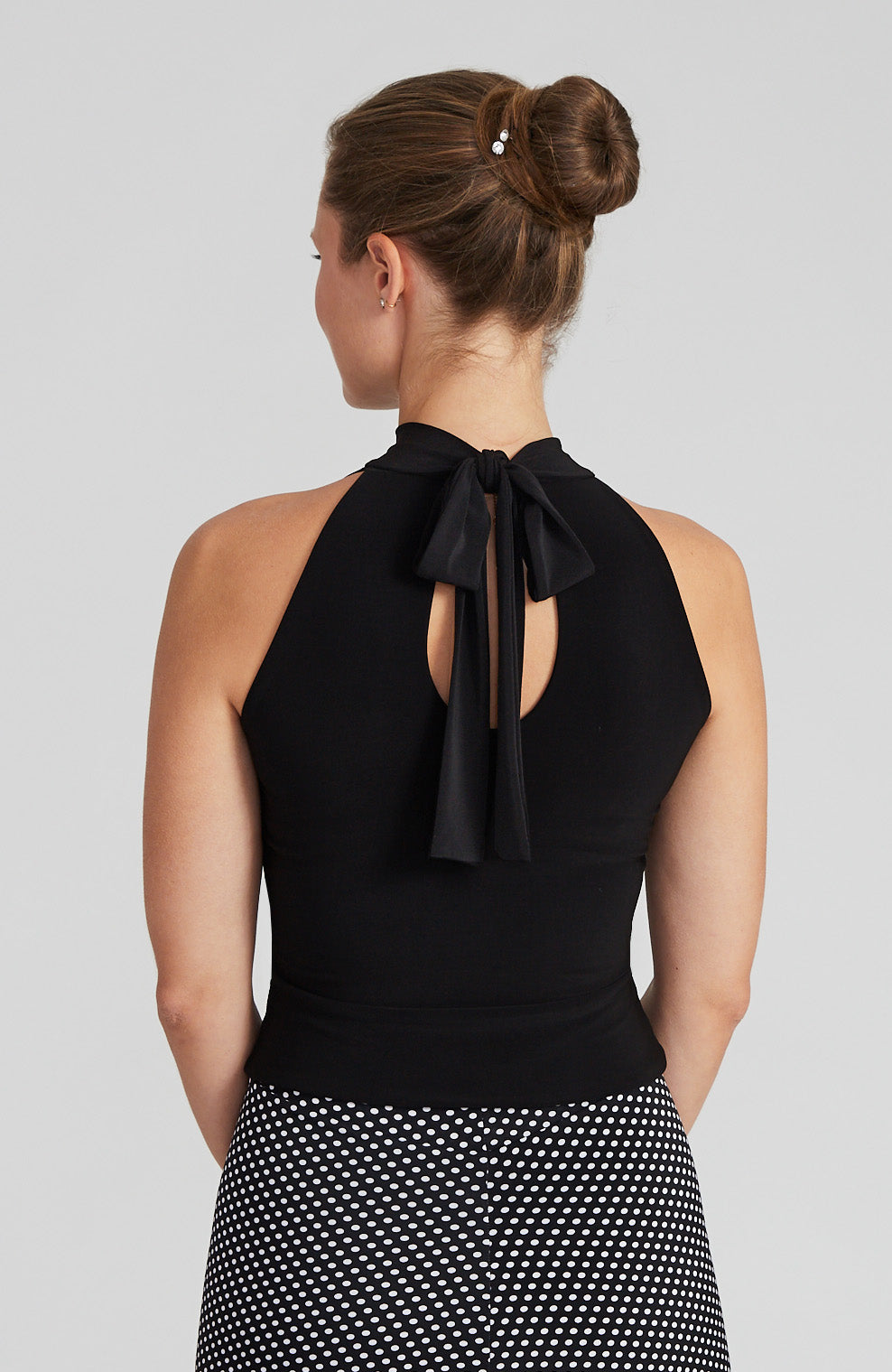 LYNN Black Halter Neck Top with Bow
