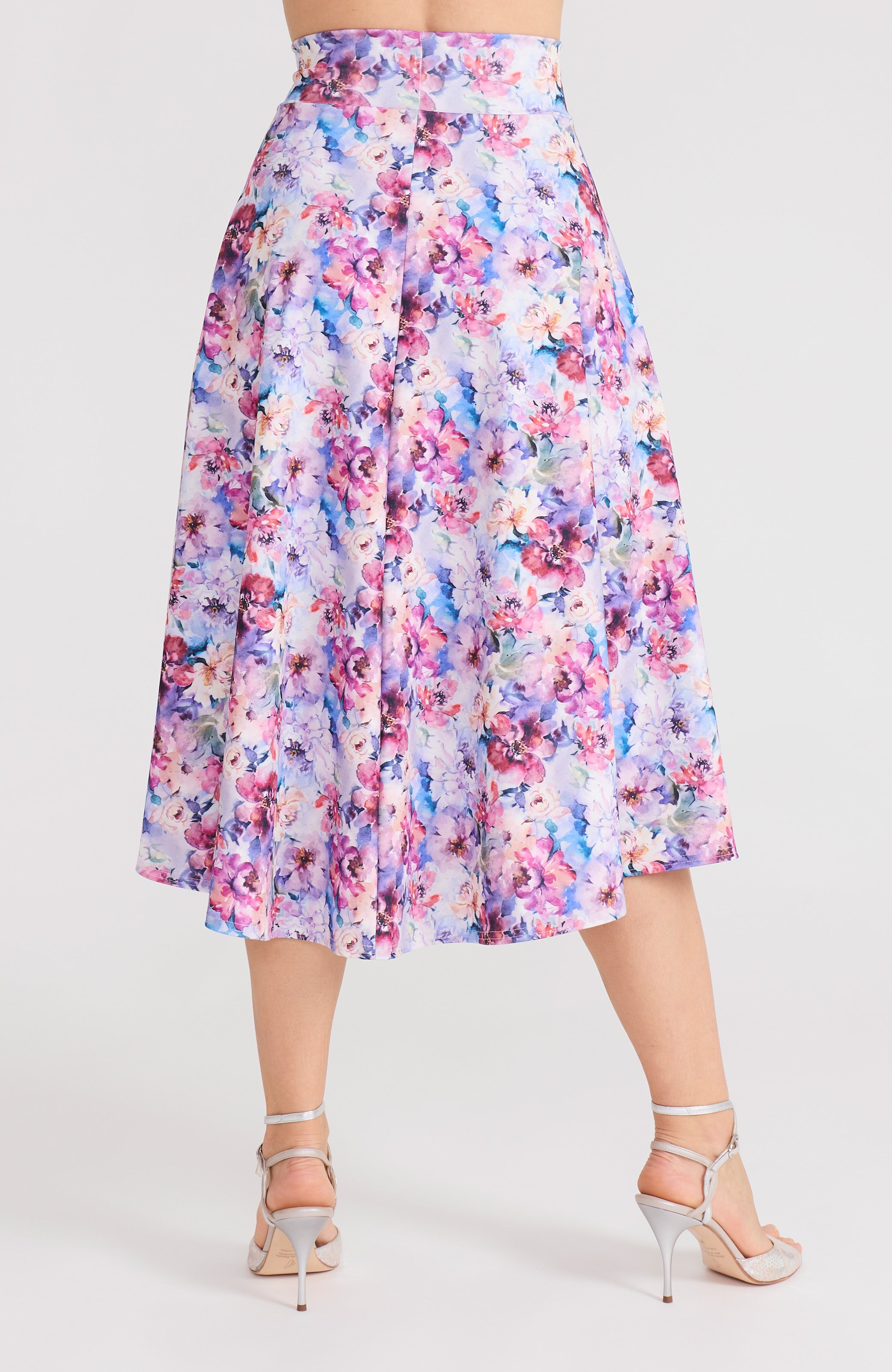 Pastel blossom floral A-line tango skirt AUDREY with a flowing high-low hem and delicate print.