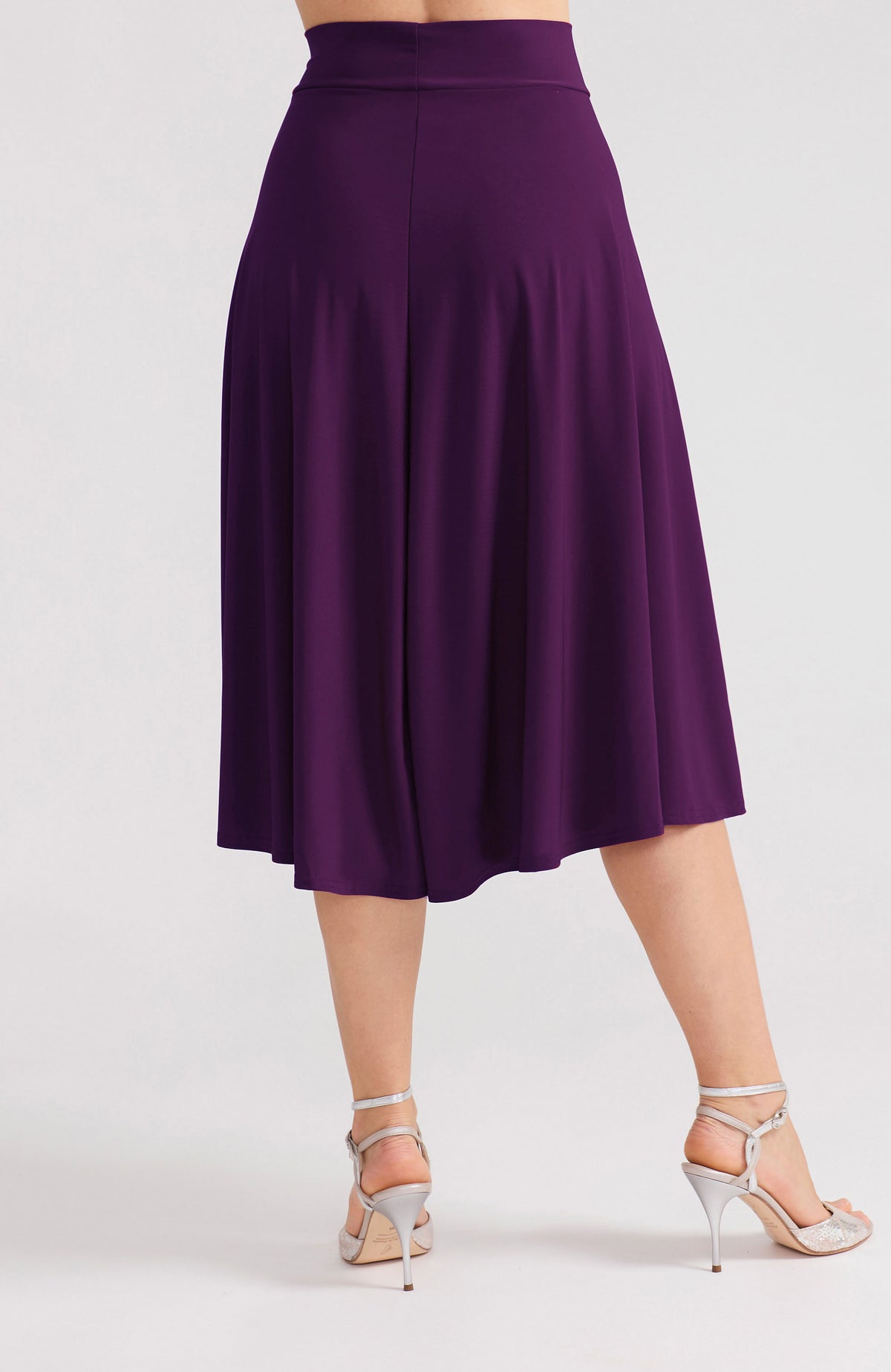Purple A-line tango skirt AUDREY with a flowing high-low hem.