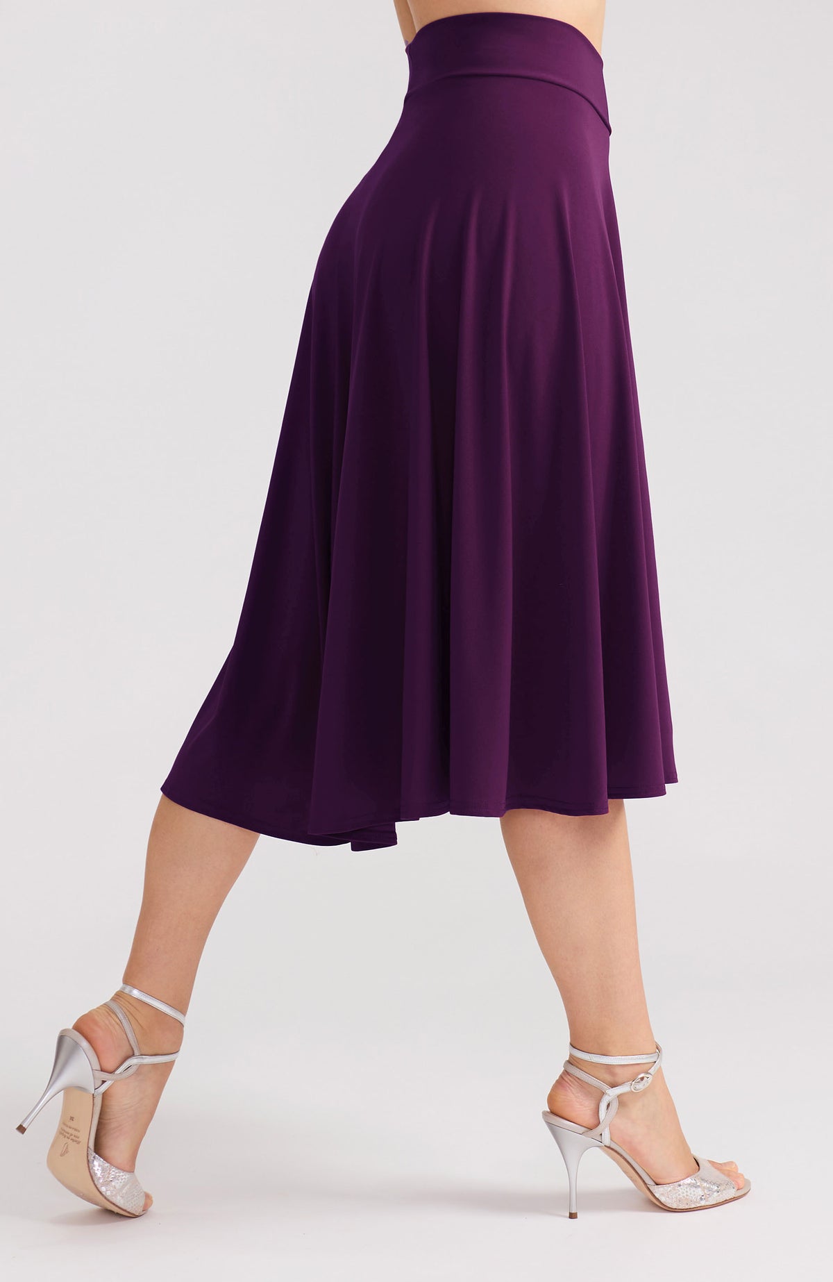 Purple A-line tango skirt AUDREY with a flowing high-low hem.
