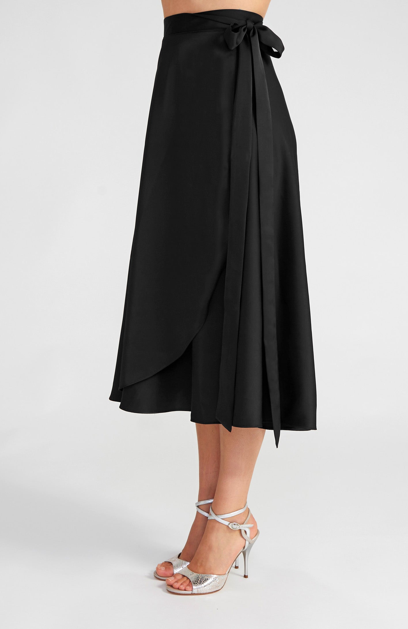 Long Satin Wrap Tango Skirt in Black – GINA