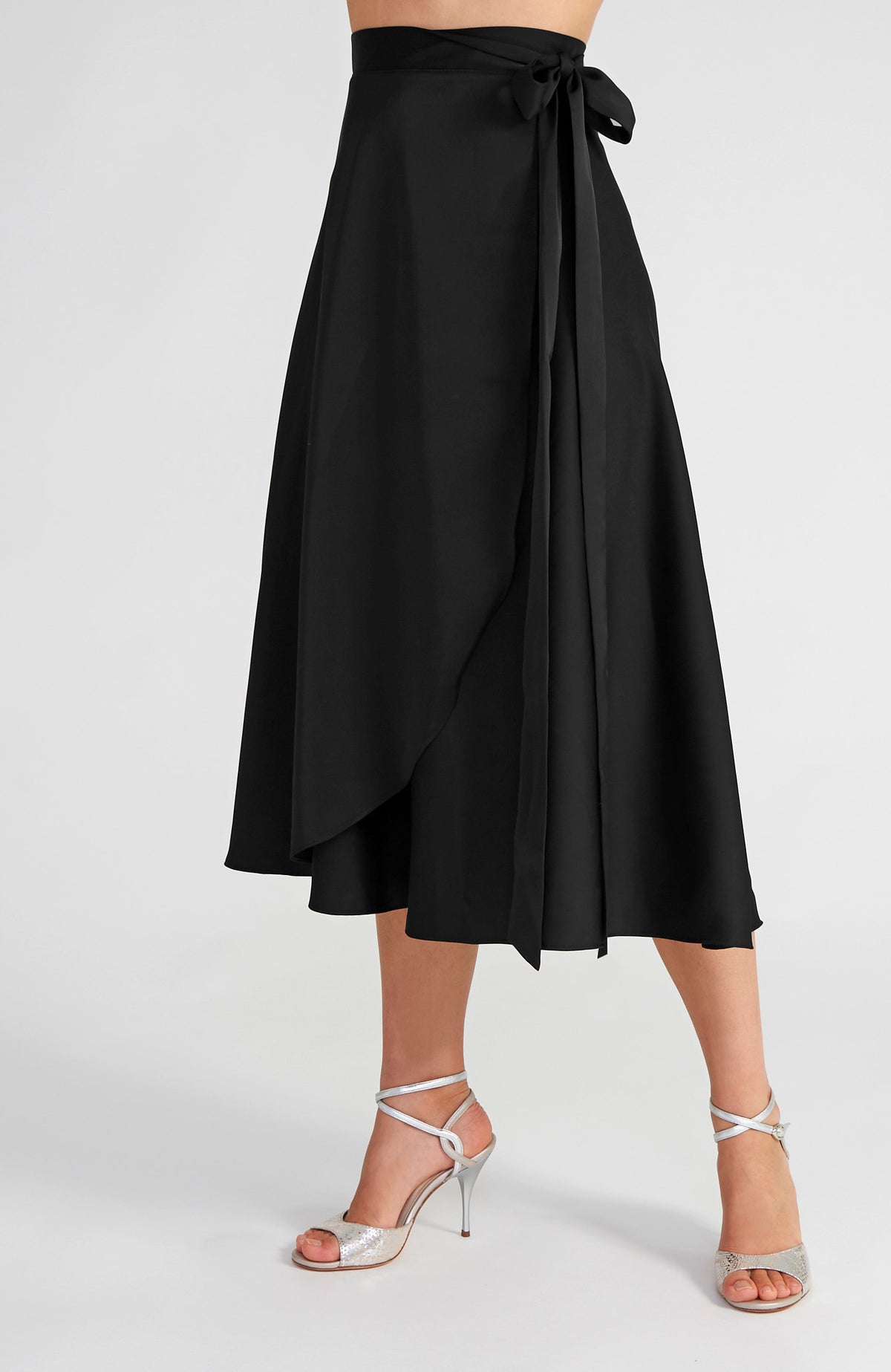 Long Satin Wrap Tango Skirt in Black – GINA