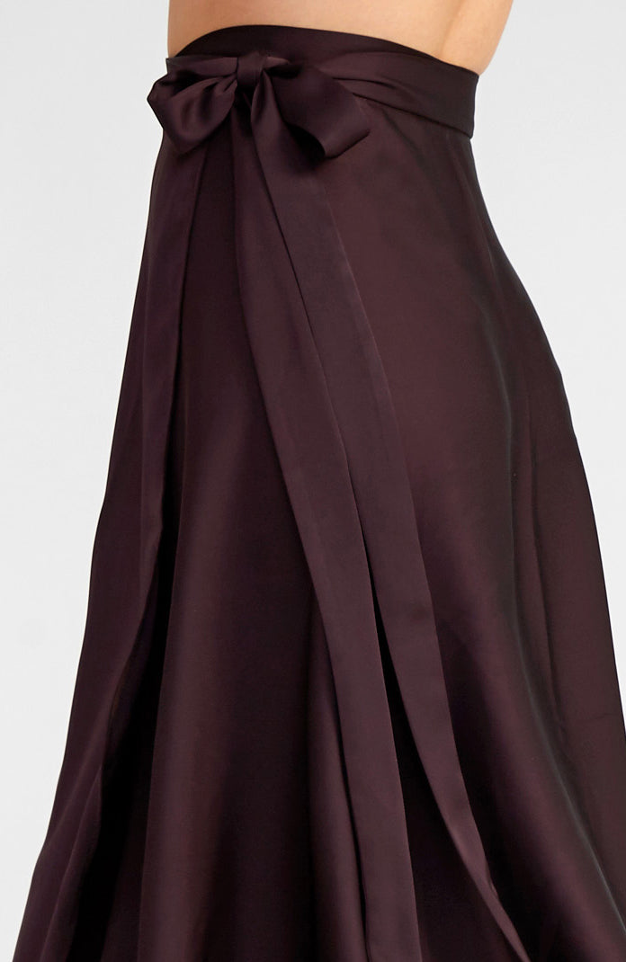 Long Chocolate Brown Satin Tango Wrap Skirt – GINA