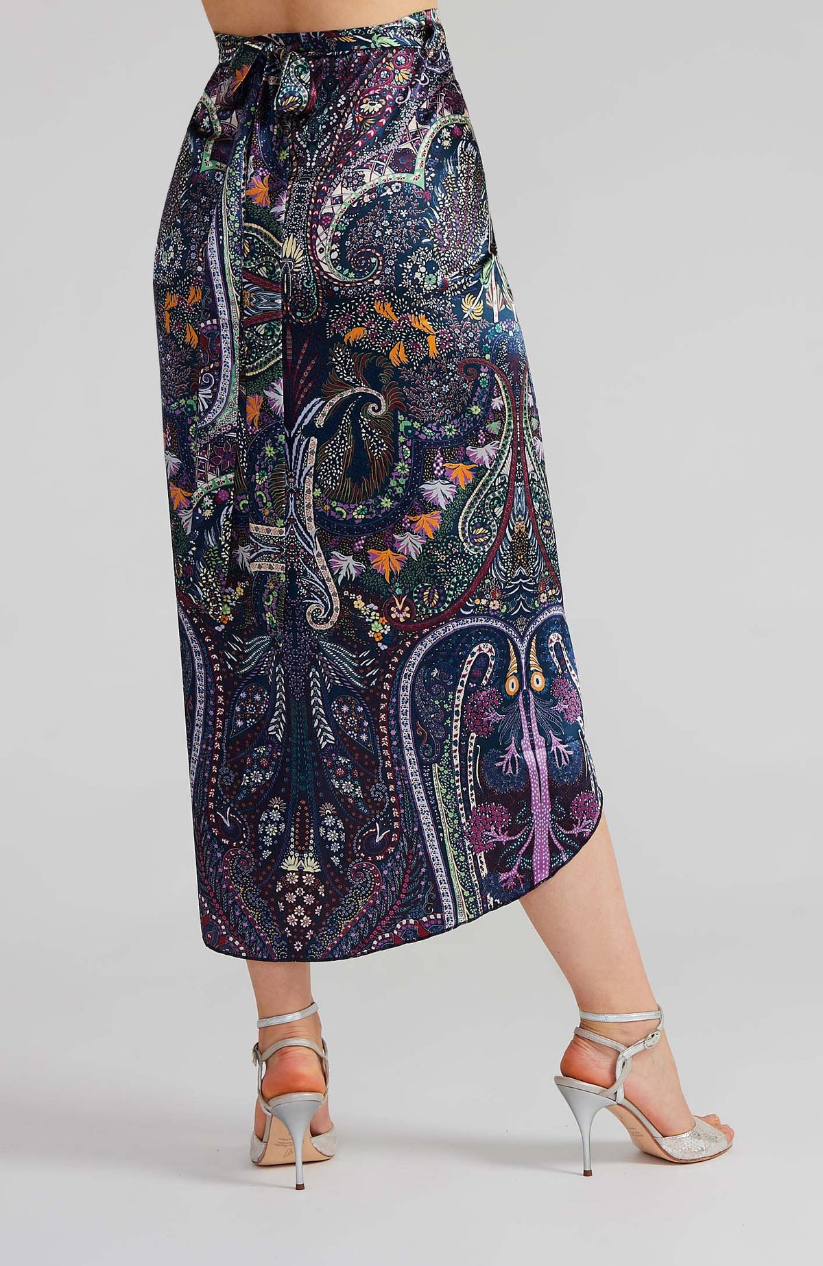 Satin Tango Wrap Skirt with Draped Detail in Paisley Print – JULIET