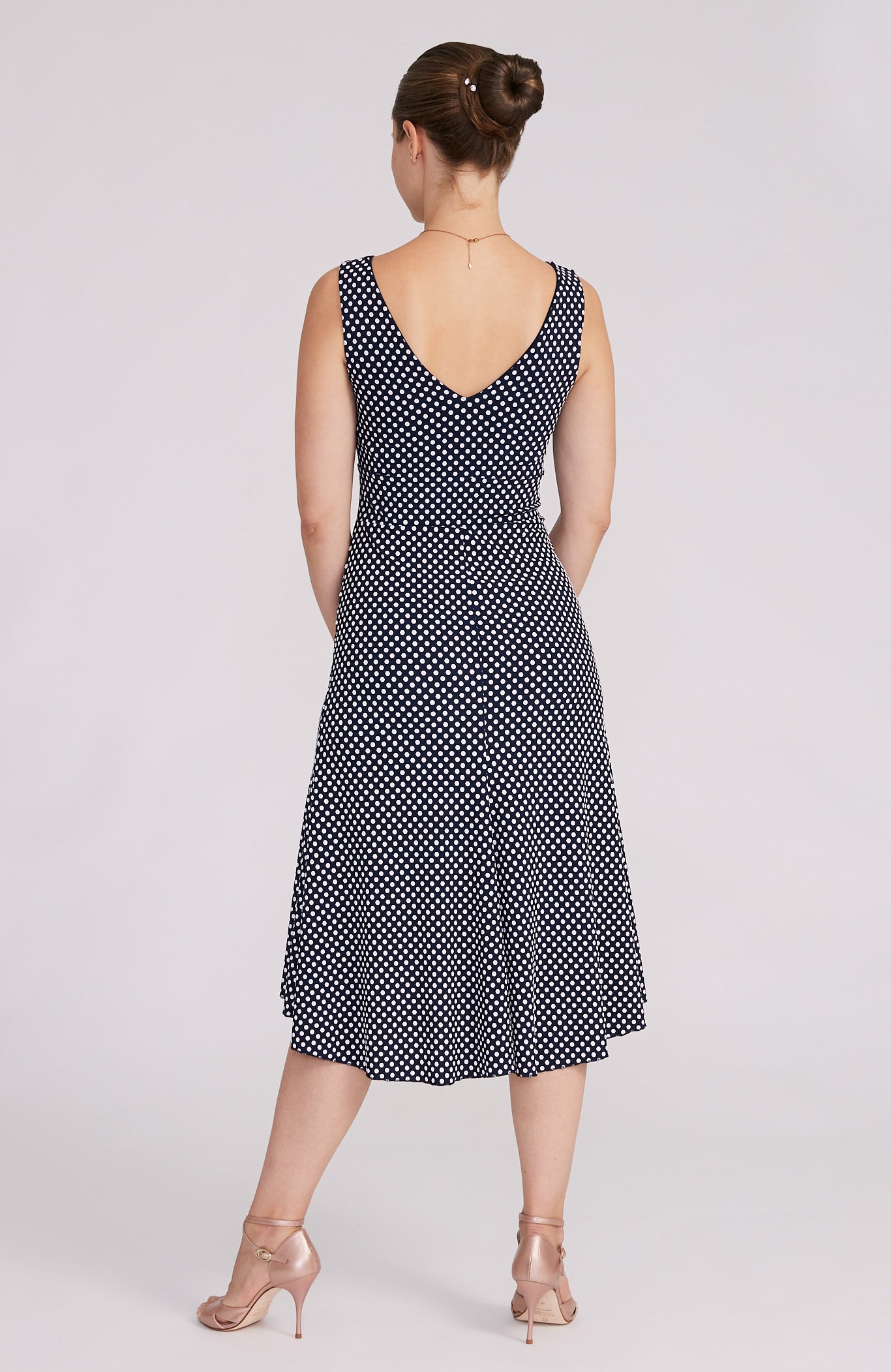 CARLA Polka Dot A-Line Tango Dress in Navy Blue & White
