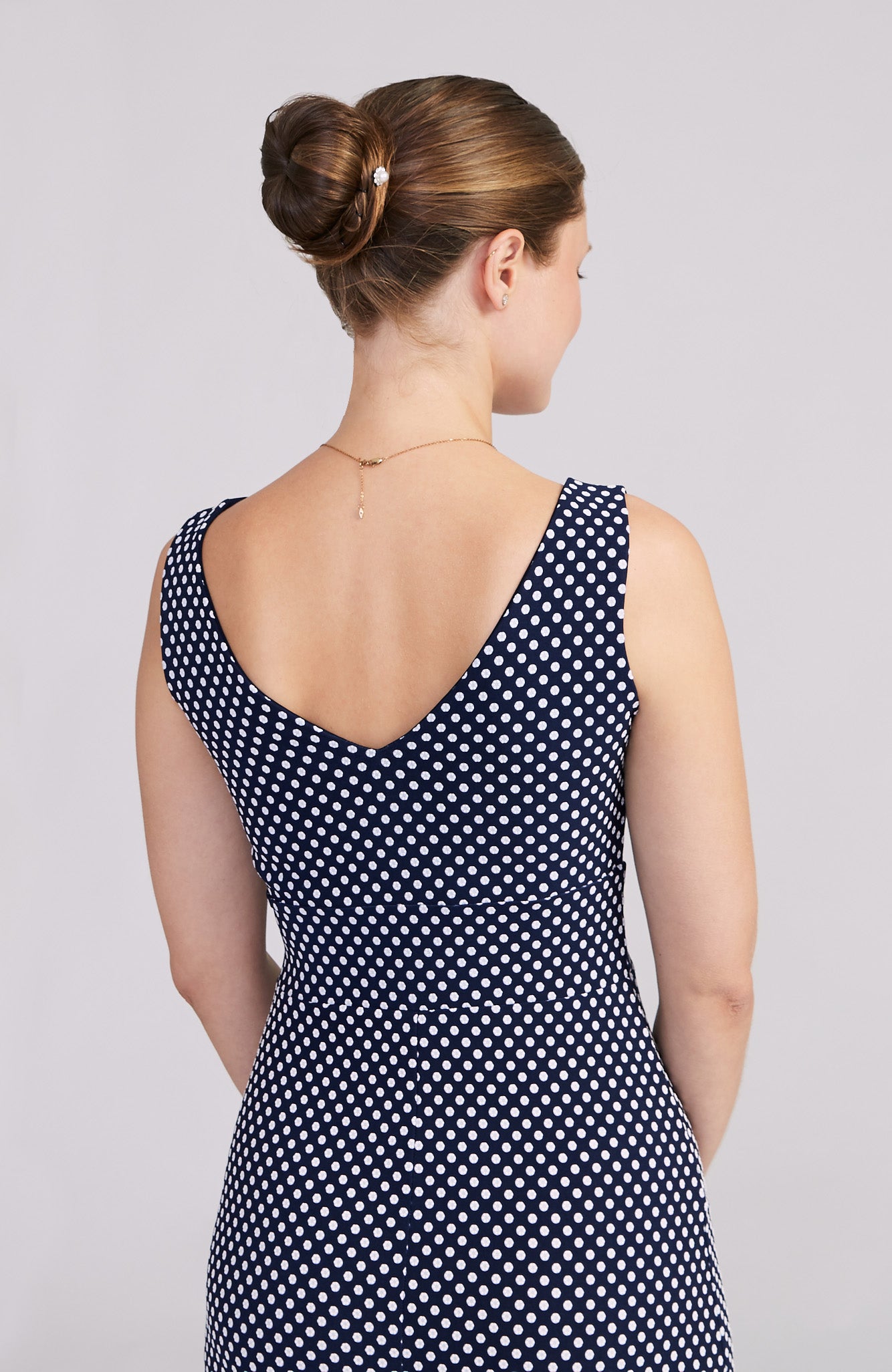 CARLA Polka Dot A-Linien-Tangokleid in Marineblau und Weiß