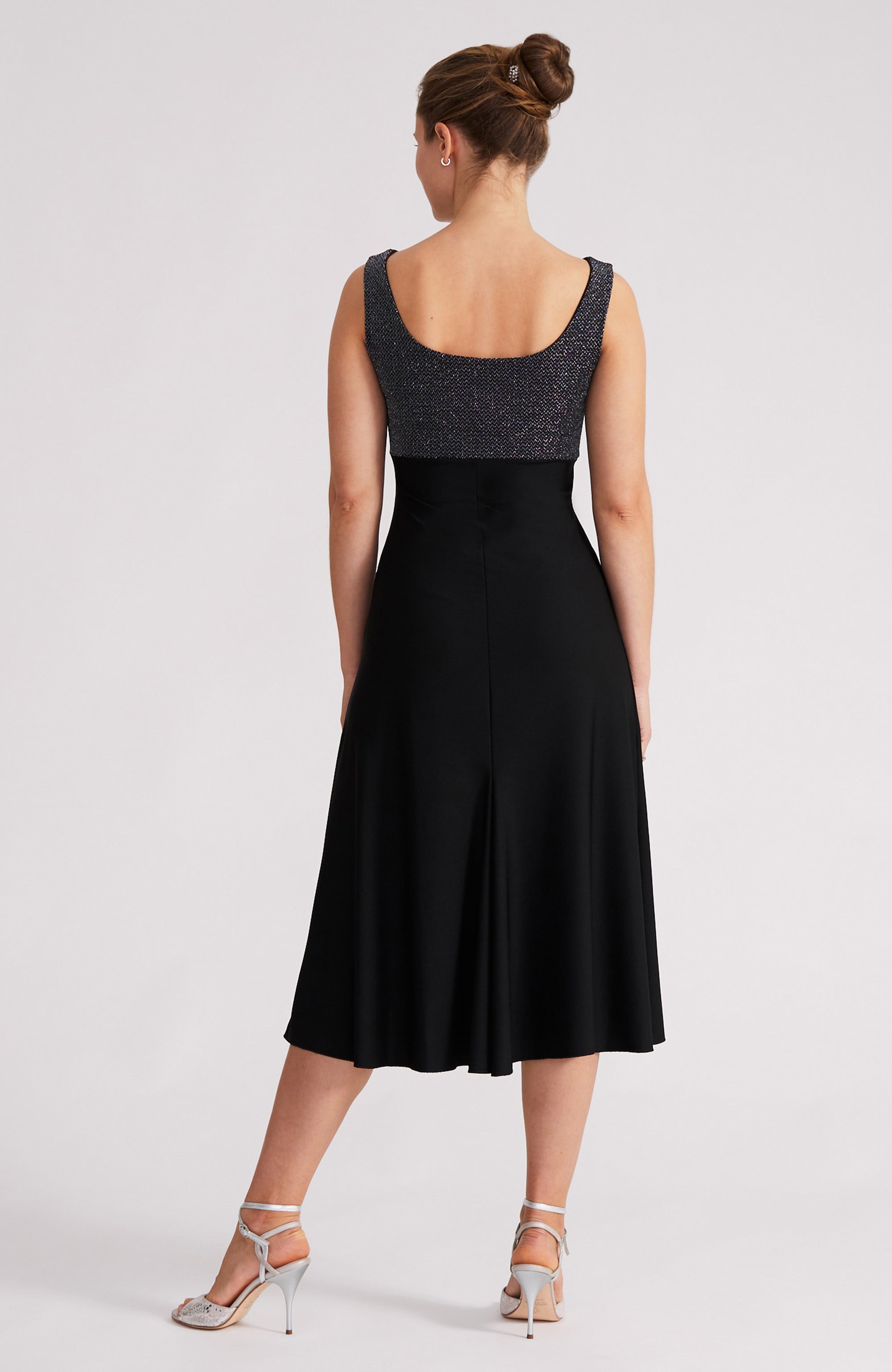NOELIA A-Linien-Tangokleid in Silber & Schwarz
