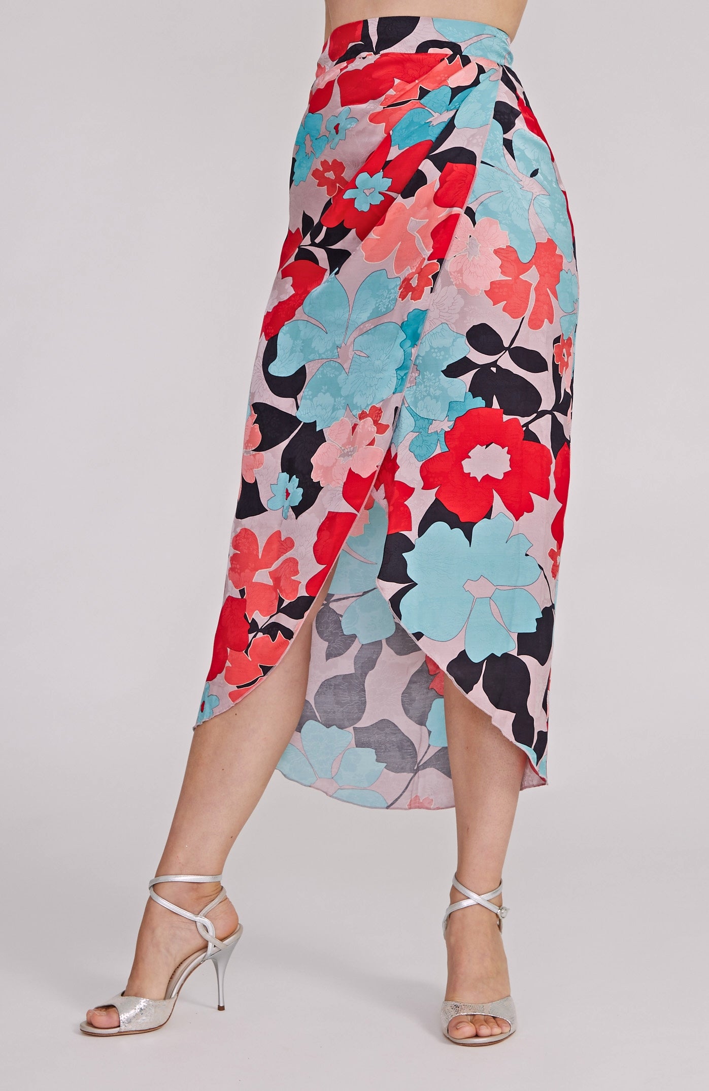 JULIET Wild Blossoms Viscose Wrap Skirt with Draped Detail