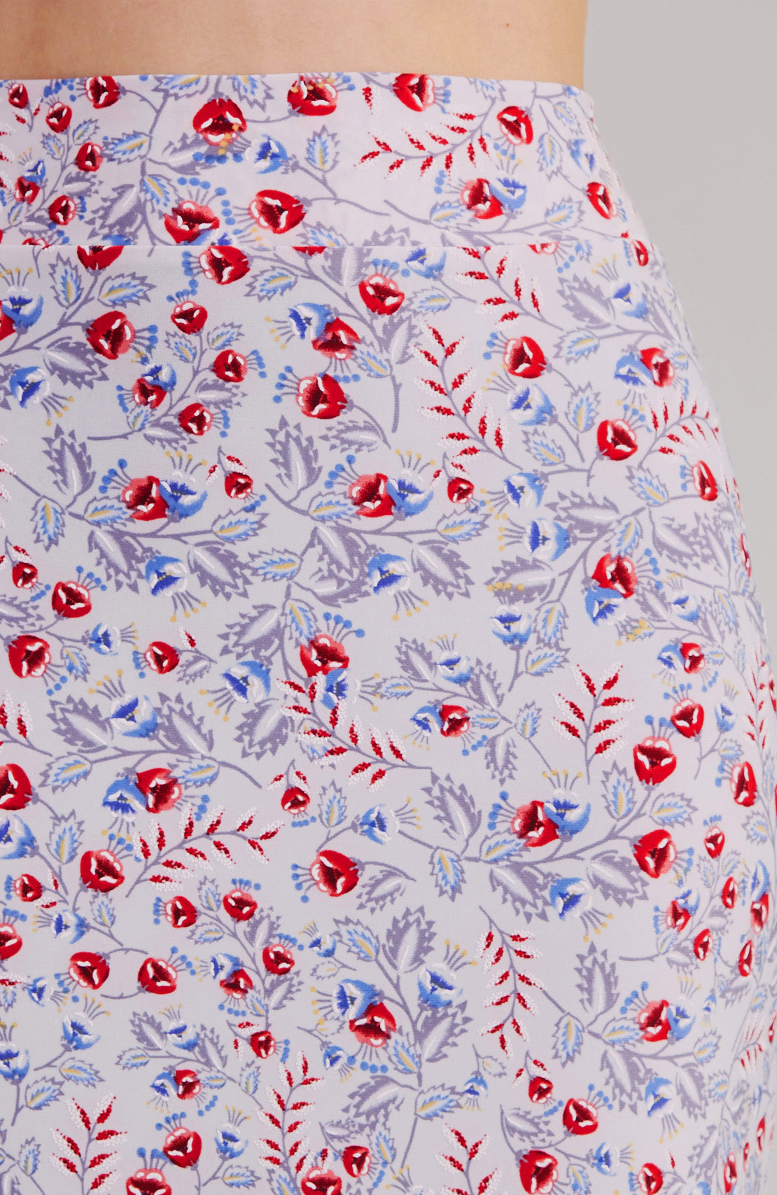 Jupe réversible à godets JAZMIN à fleurs rouges et bleu marine
