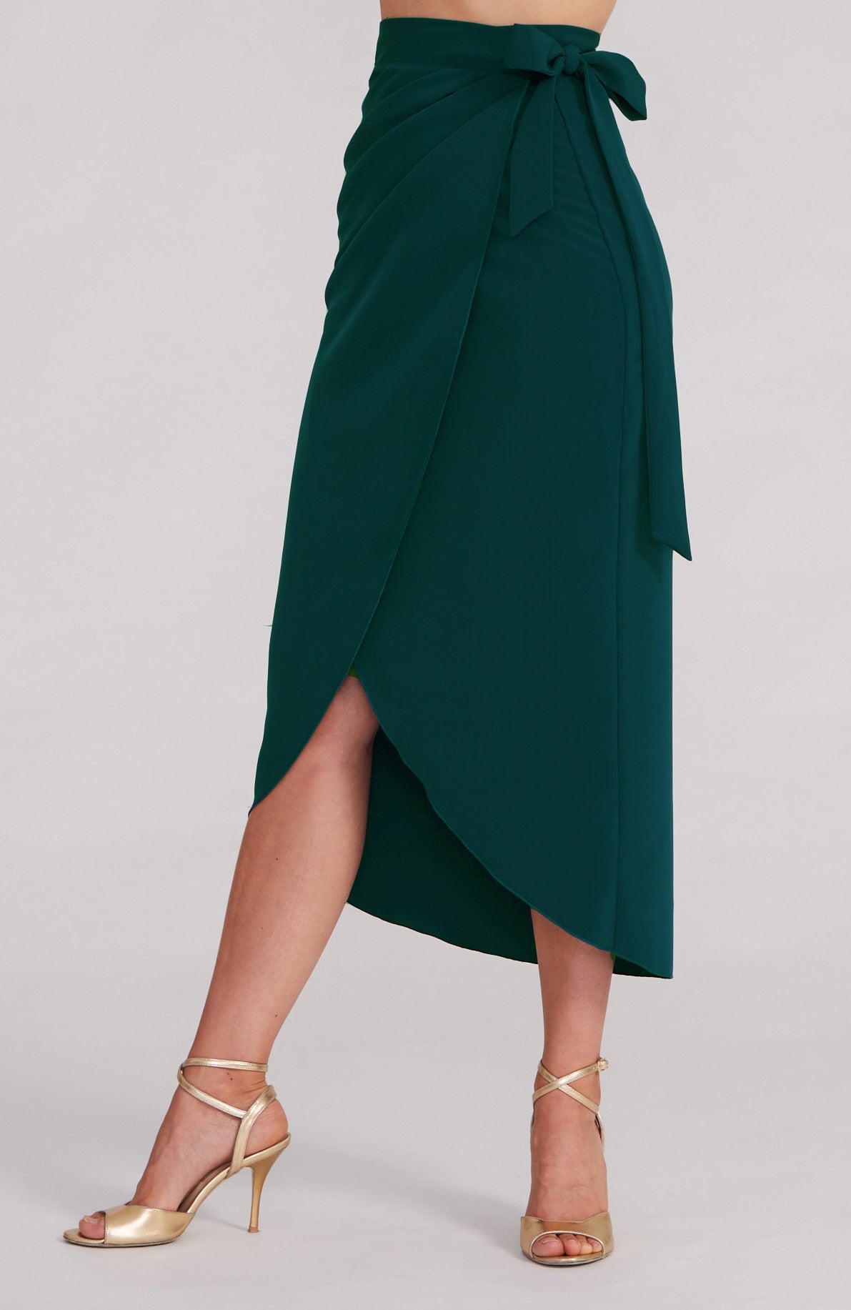 Green Wrap Skirt with Draped Detail - JULIET