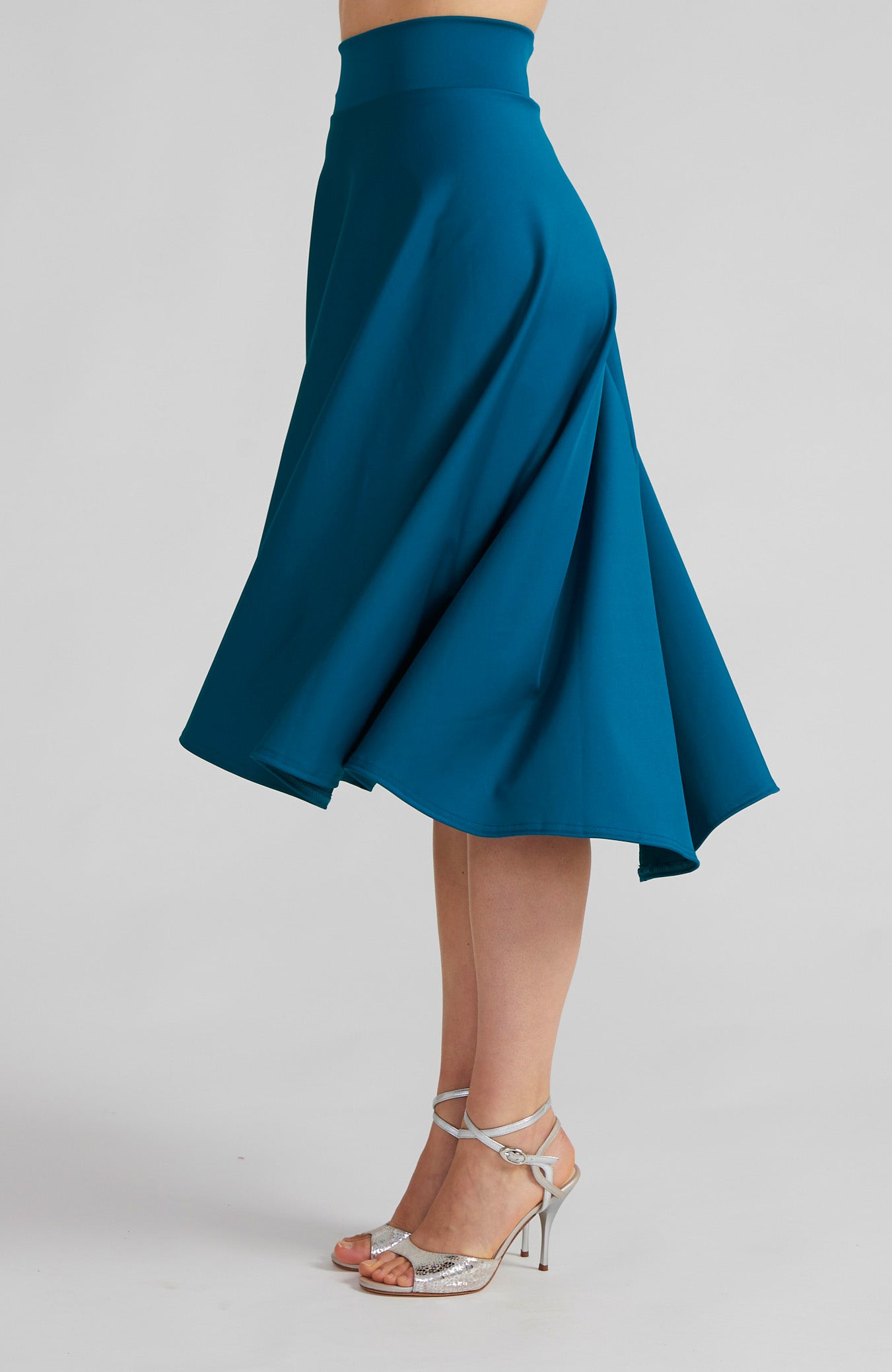 AUDREY A-Line Tango Skirt with Flowing High-Low Hem in Petrol