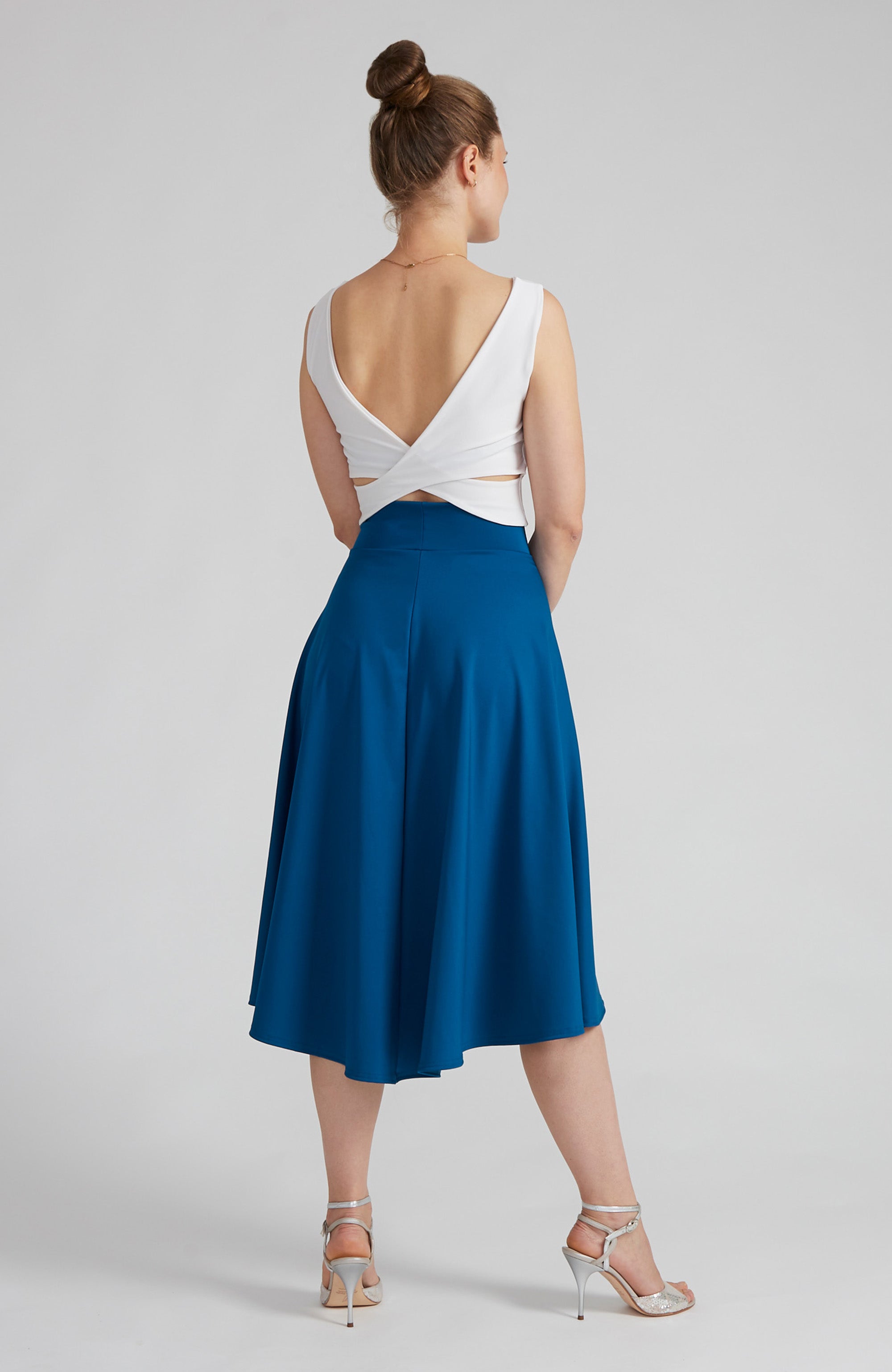 AUDREY A-Line Tango Skirt with Flowing High-Low Hem in Petrol