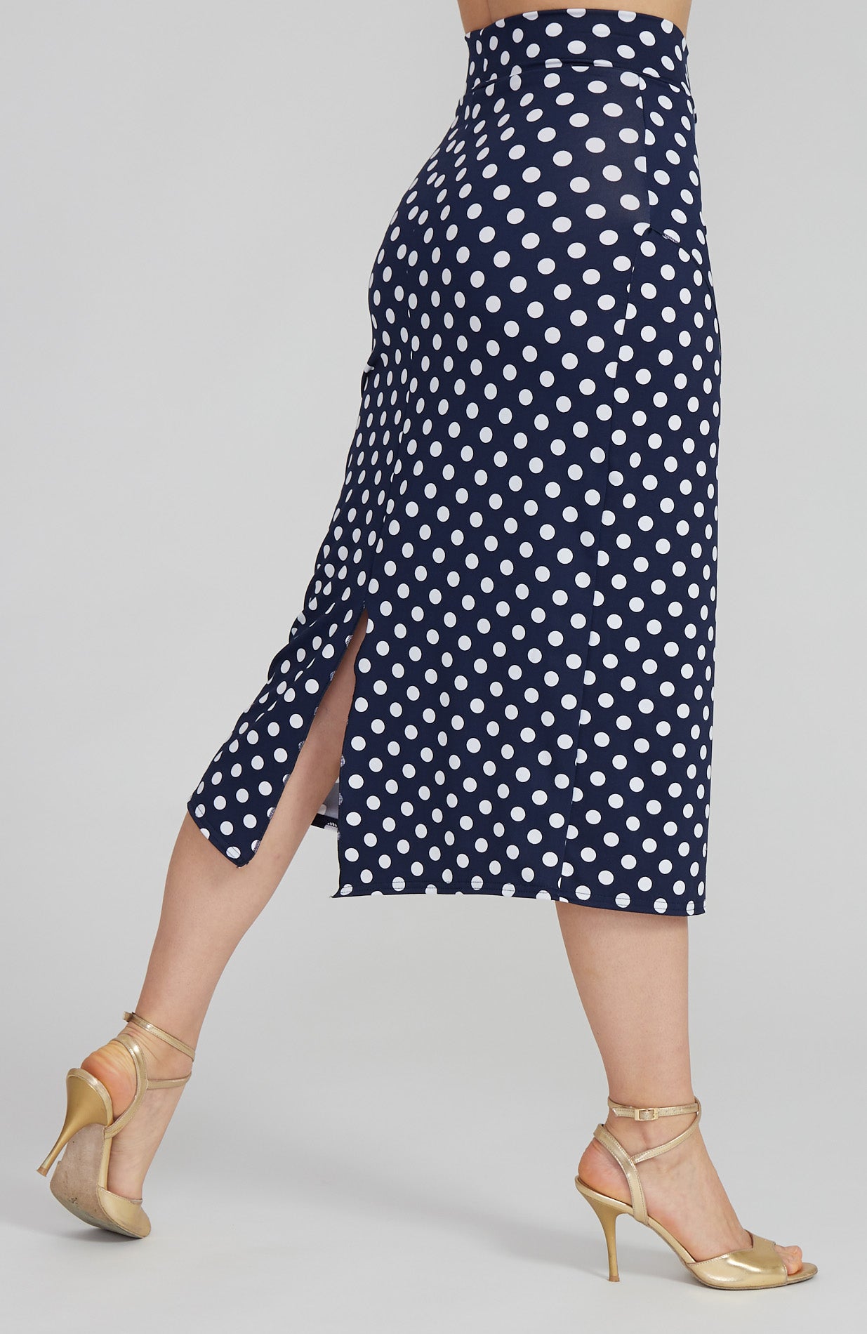 VALERY Polka Dot Tango Skirt with Overlap in Navy Blue & White
