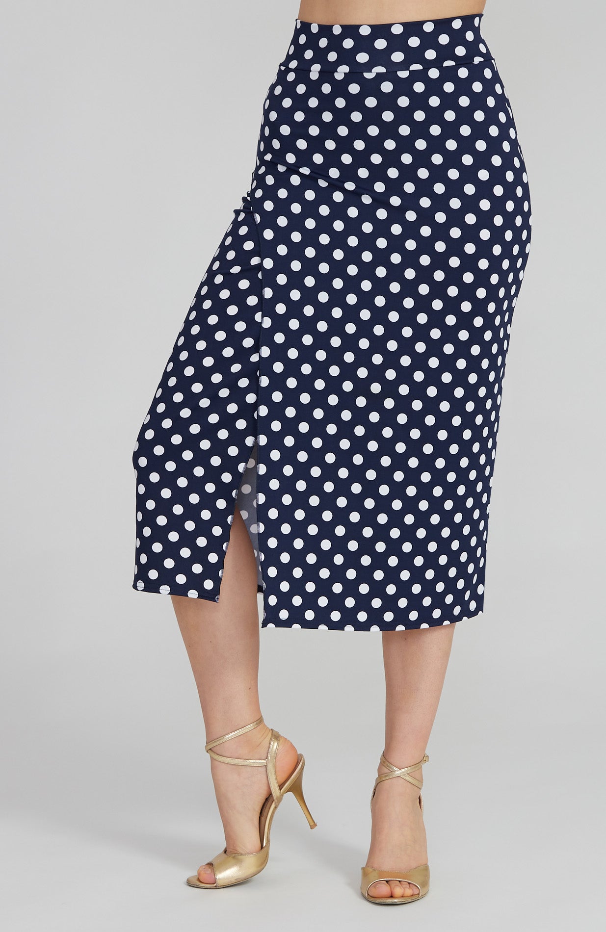 VALERY Polka Dot Tango Skirt with Overlap in Navy Blue & White
