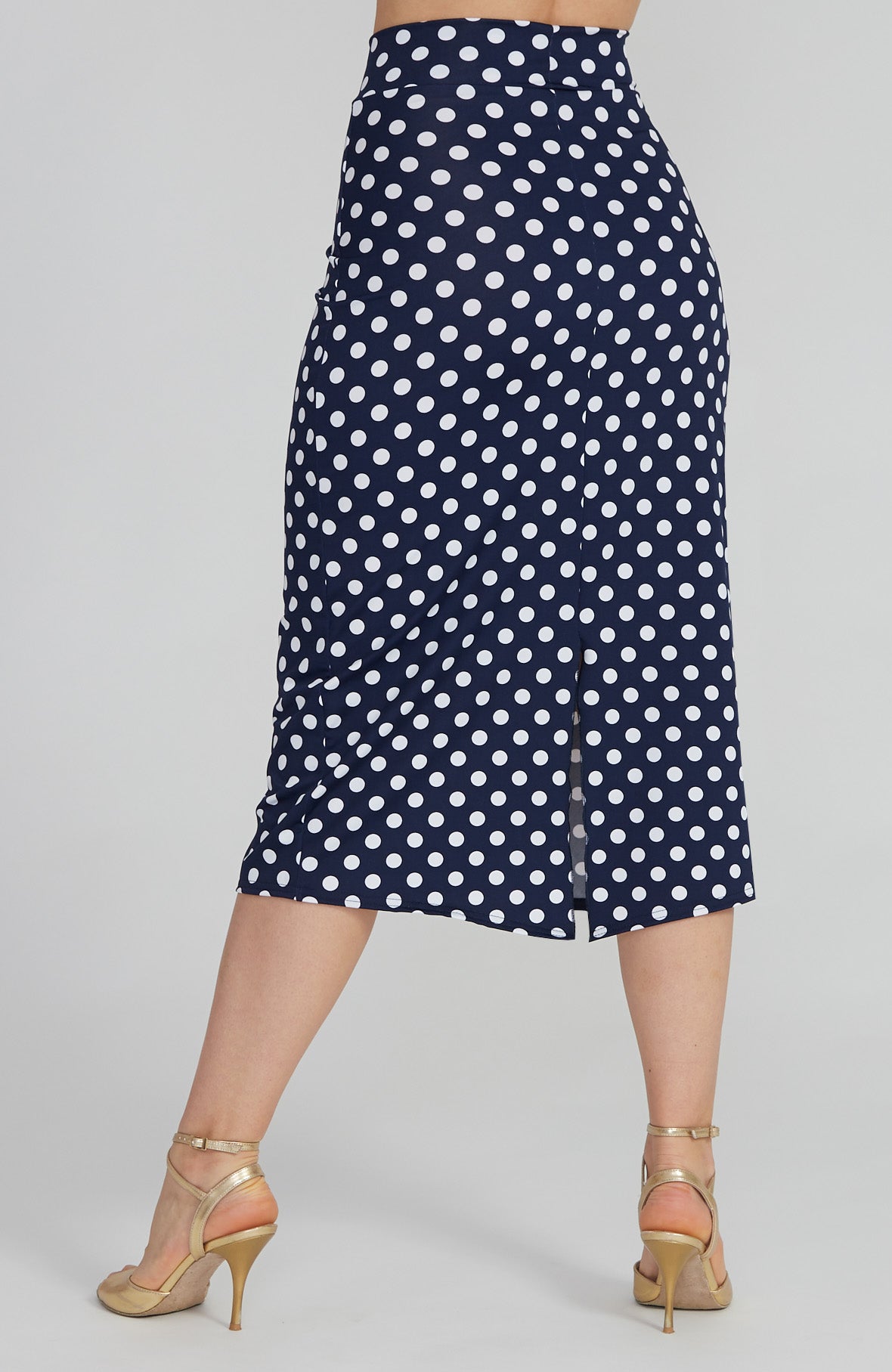 VALERY Polka Dot Tango Skirt with Overlap in Navy Blue & White