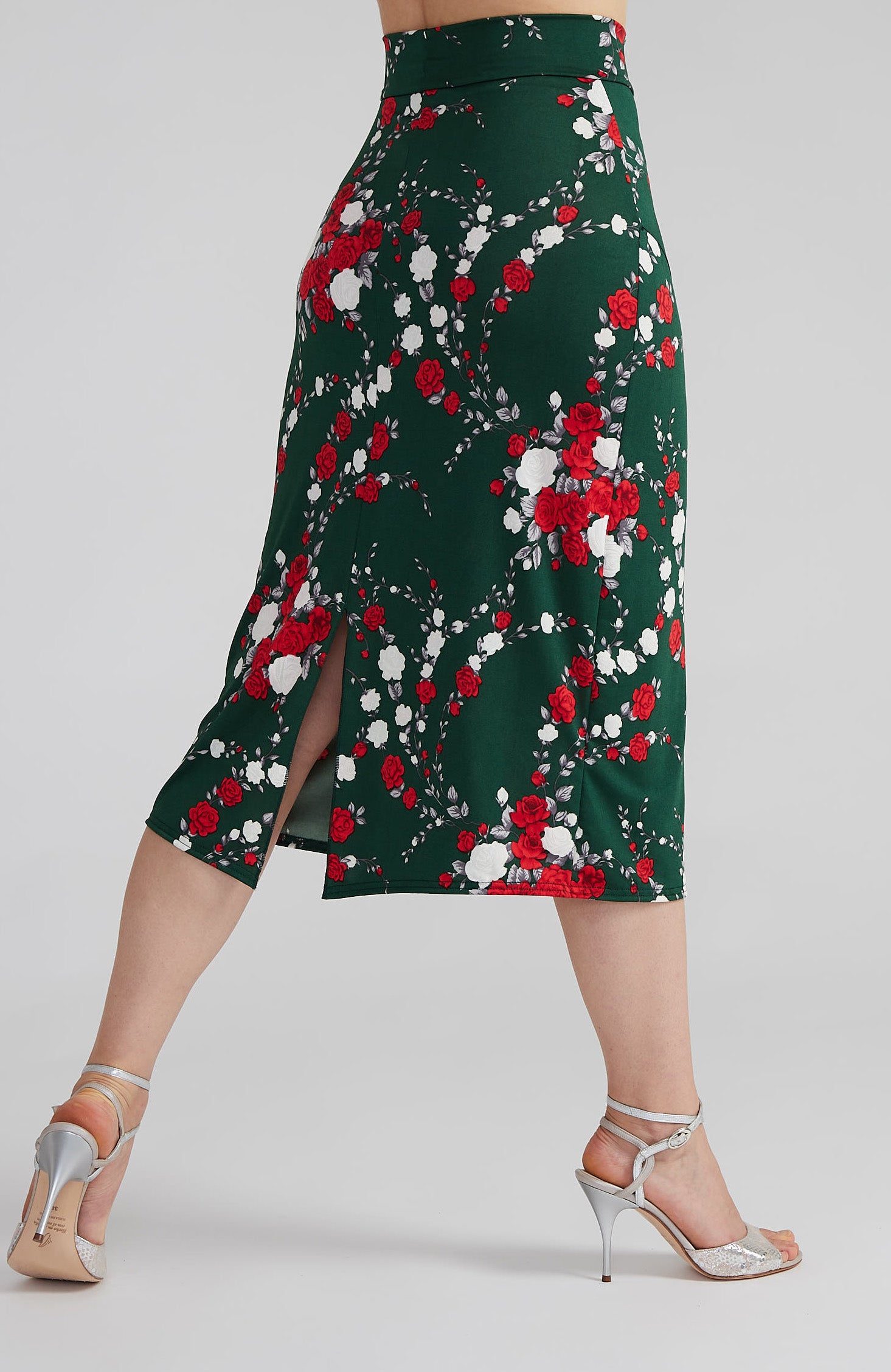 VALERY Red Roses Tango Skirt with Overlap