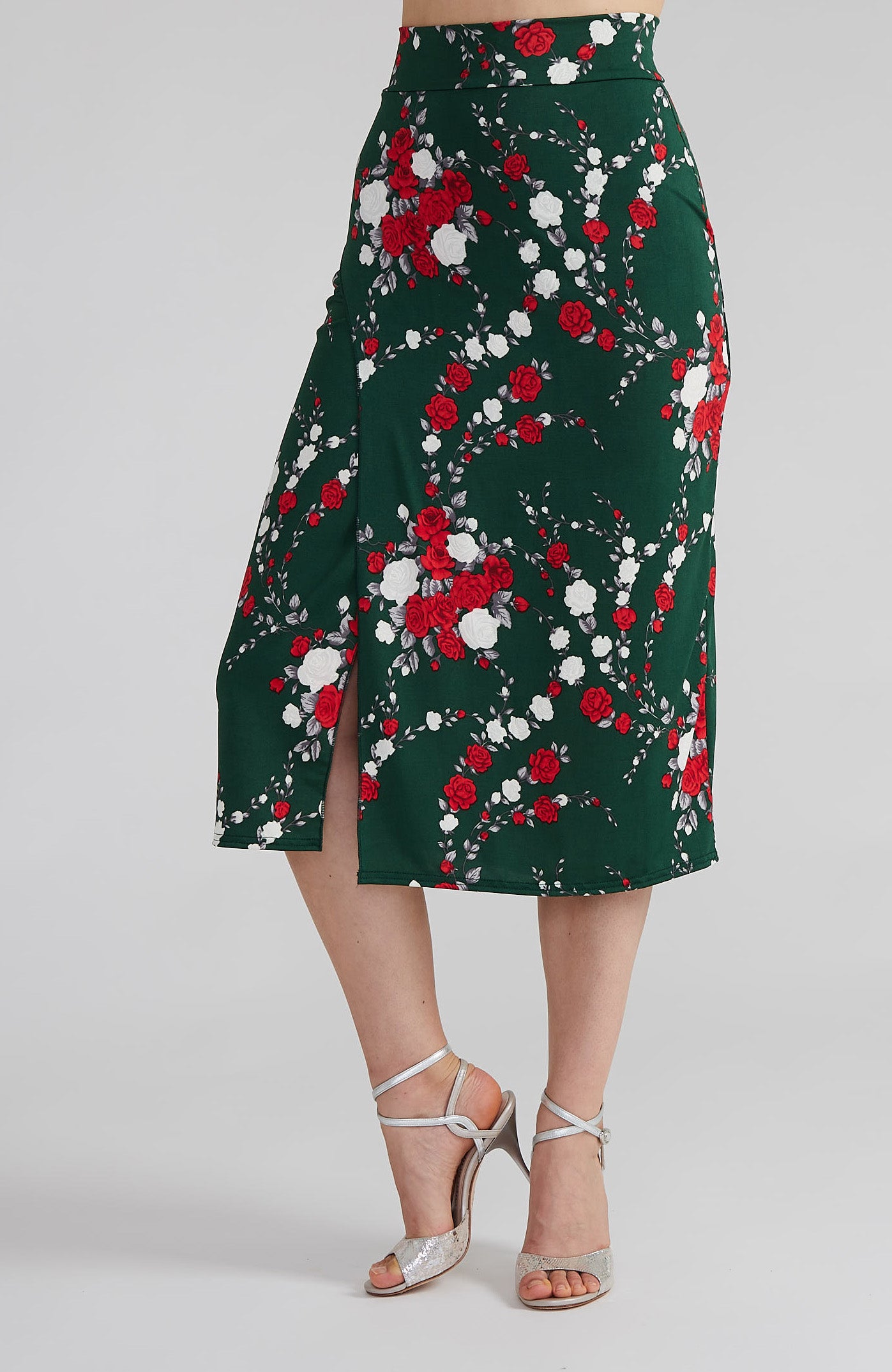 VALERY Red Roses Tango Skirt with Overlap