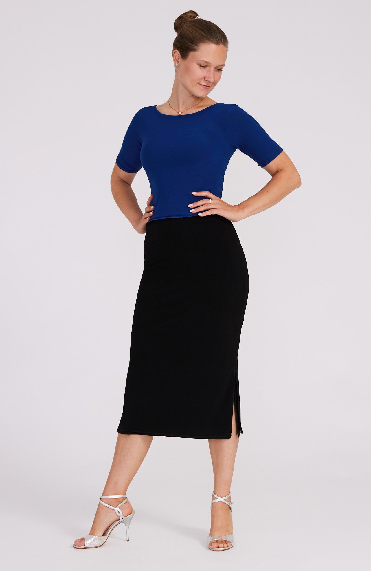 DOROTEA Royal Blue Draped Back Top with Sleeves